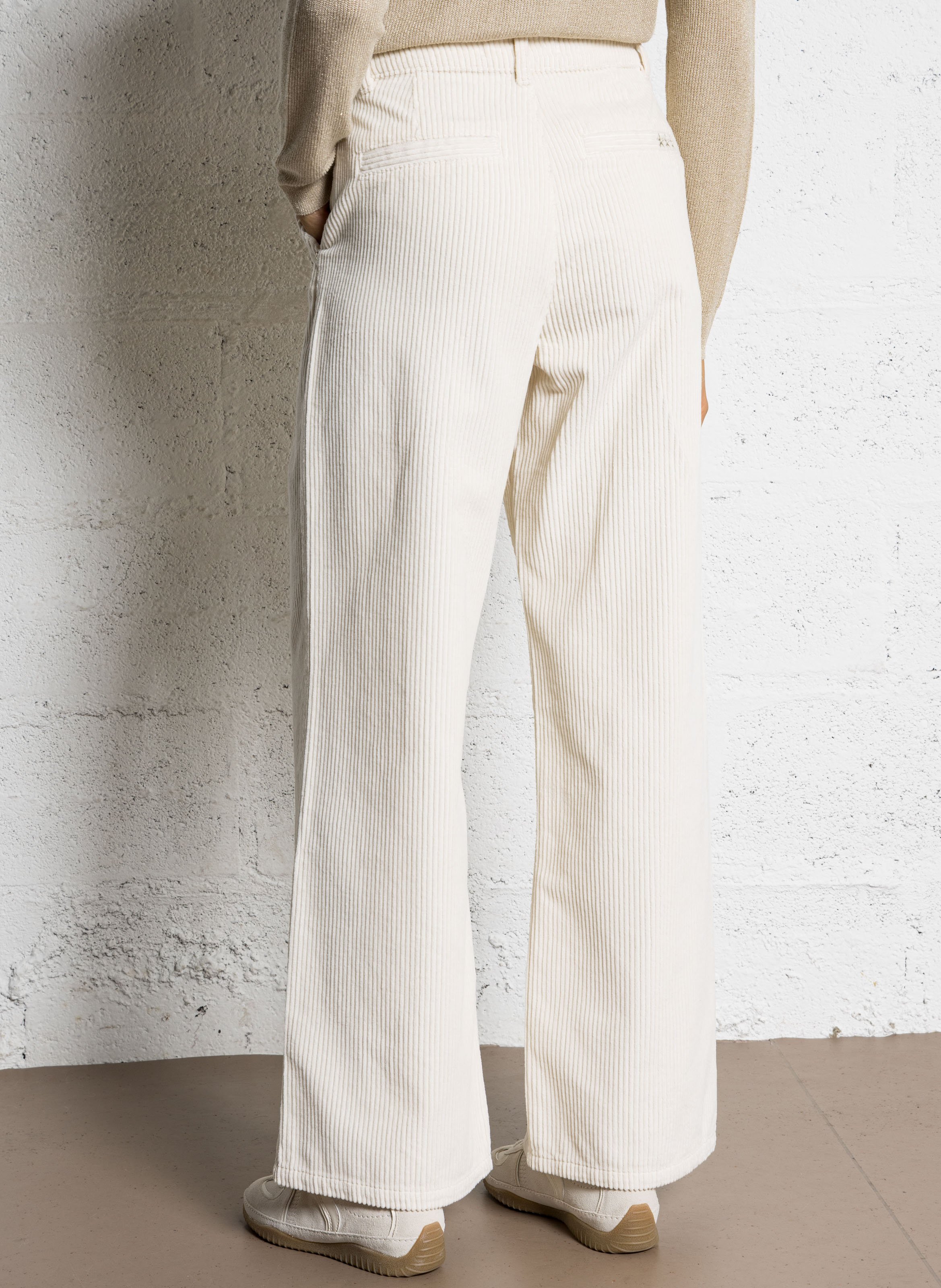 Pantalon large en coton côtelé SUD EXPRESS Blanc