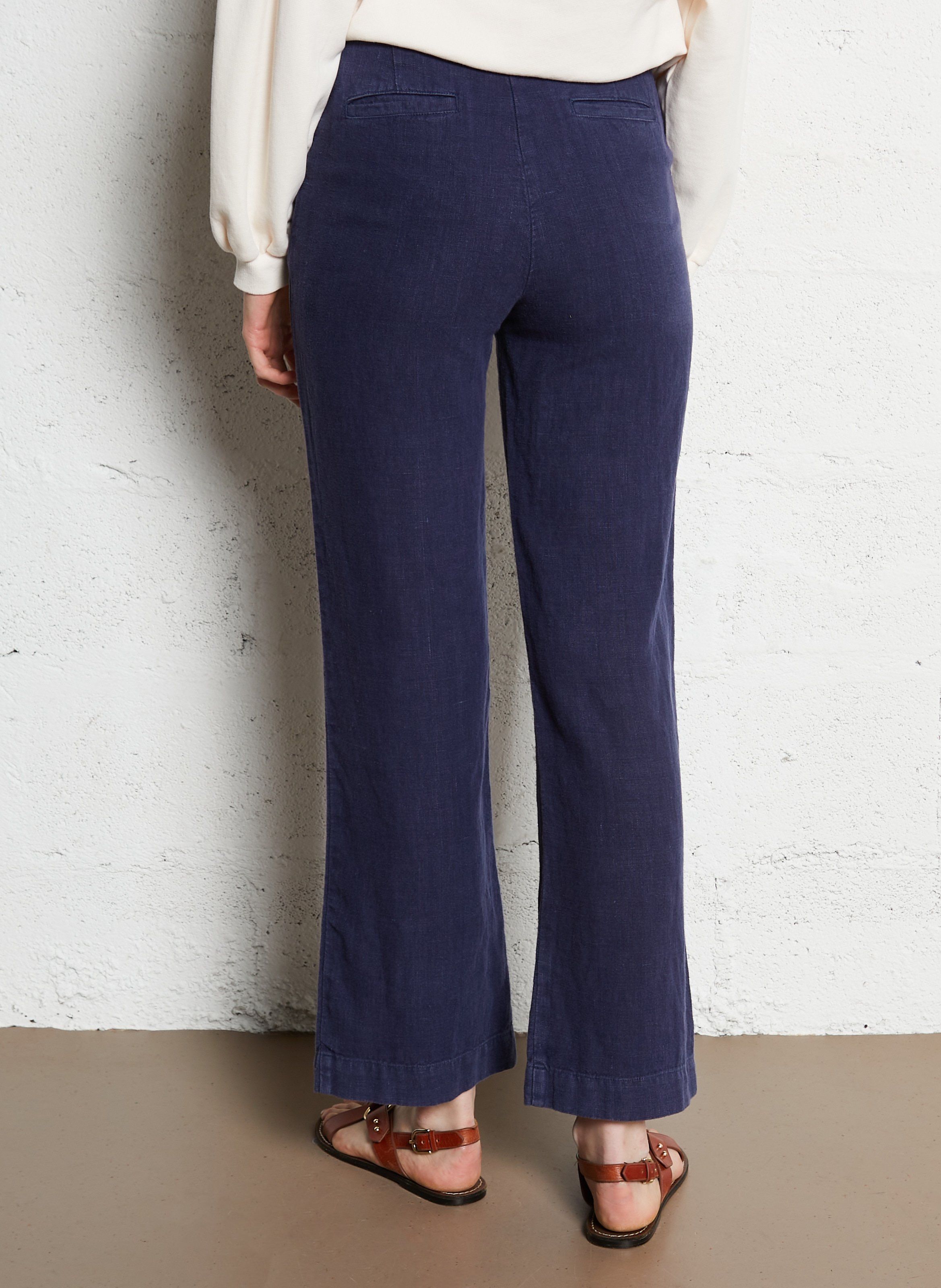 Pantalon droit en lin Bleu