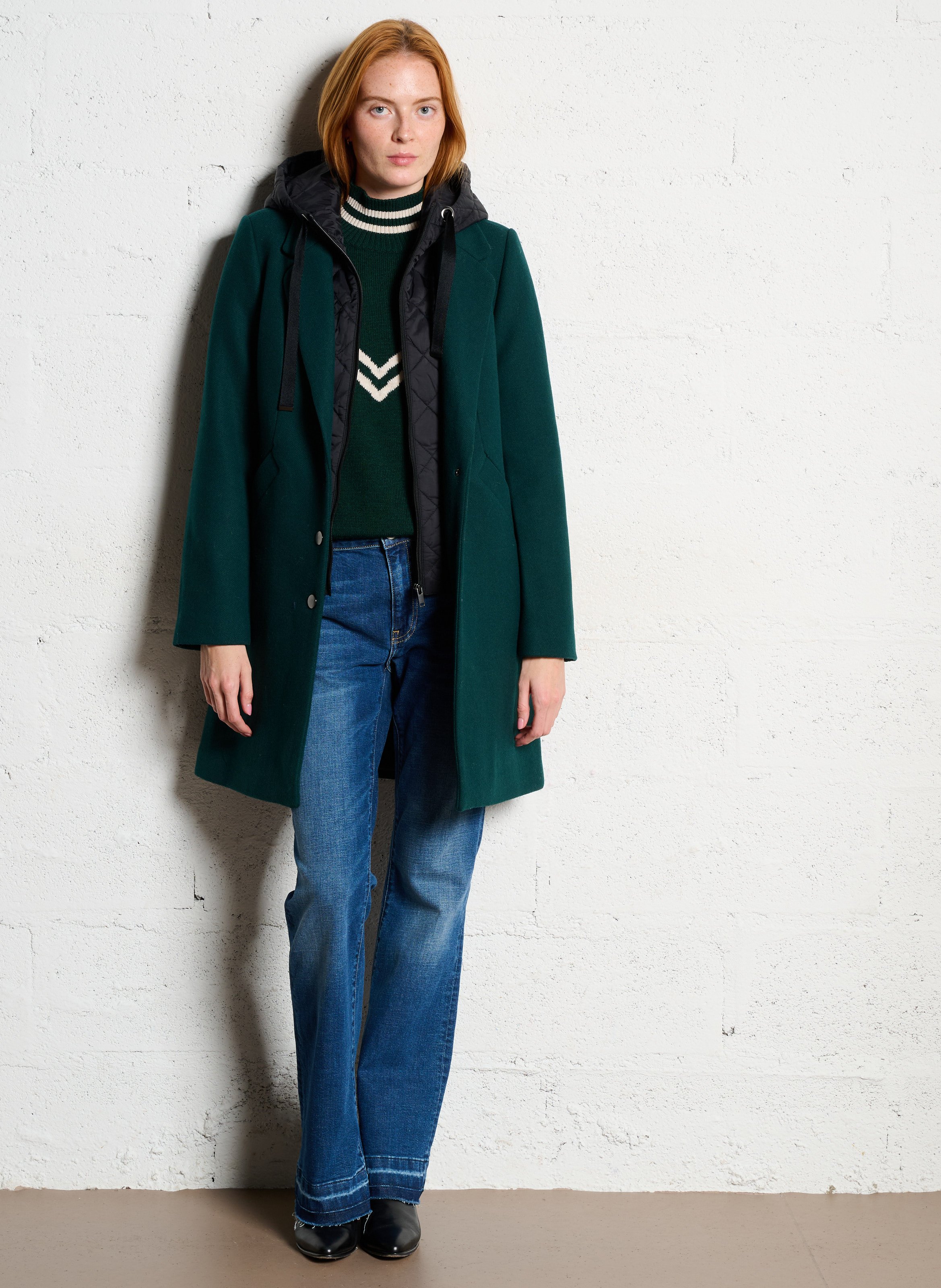 Coat with removable padded lining I CODE Green