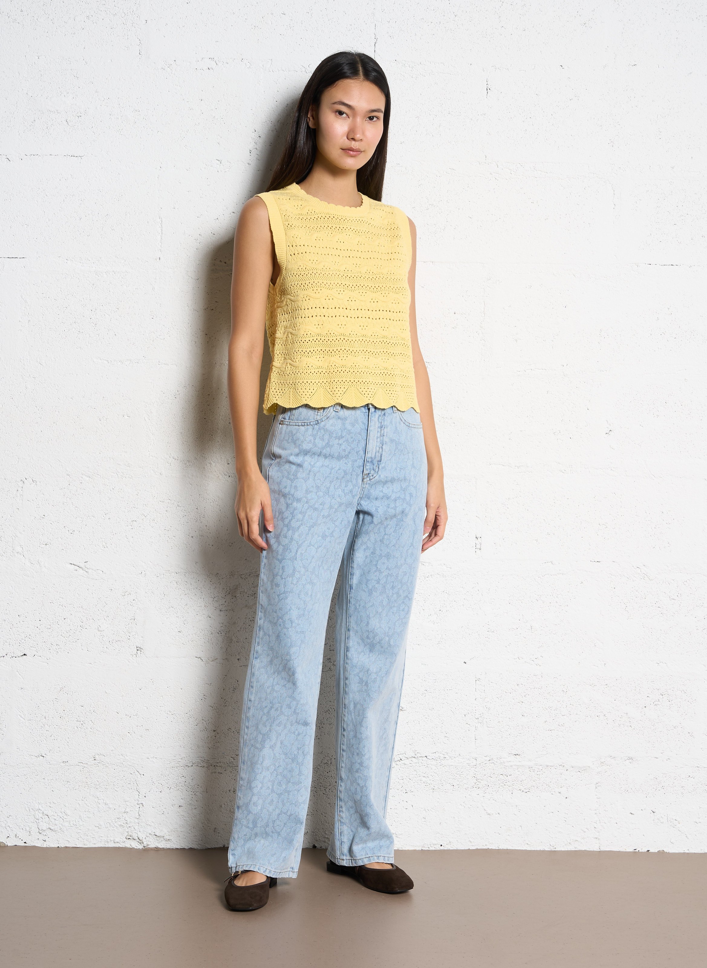 Pull sans manches en crochet  SUNCOO Jaune