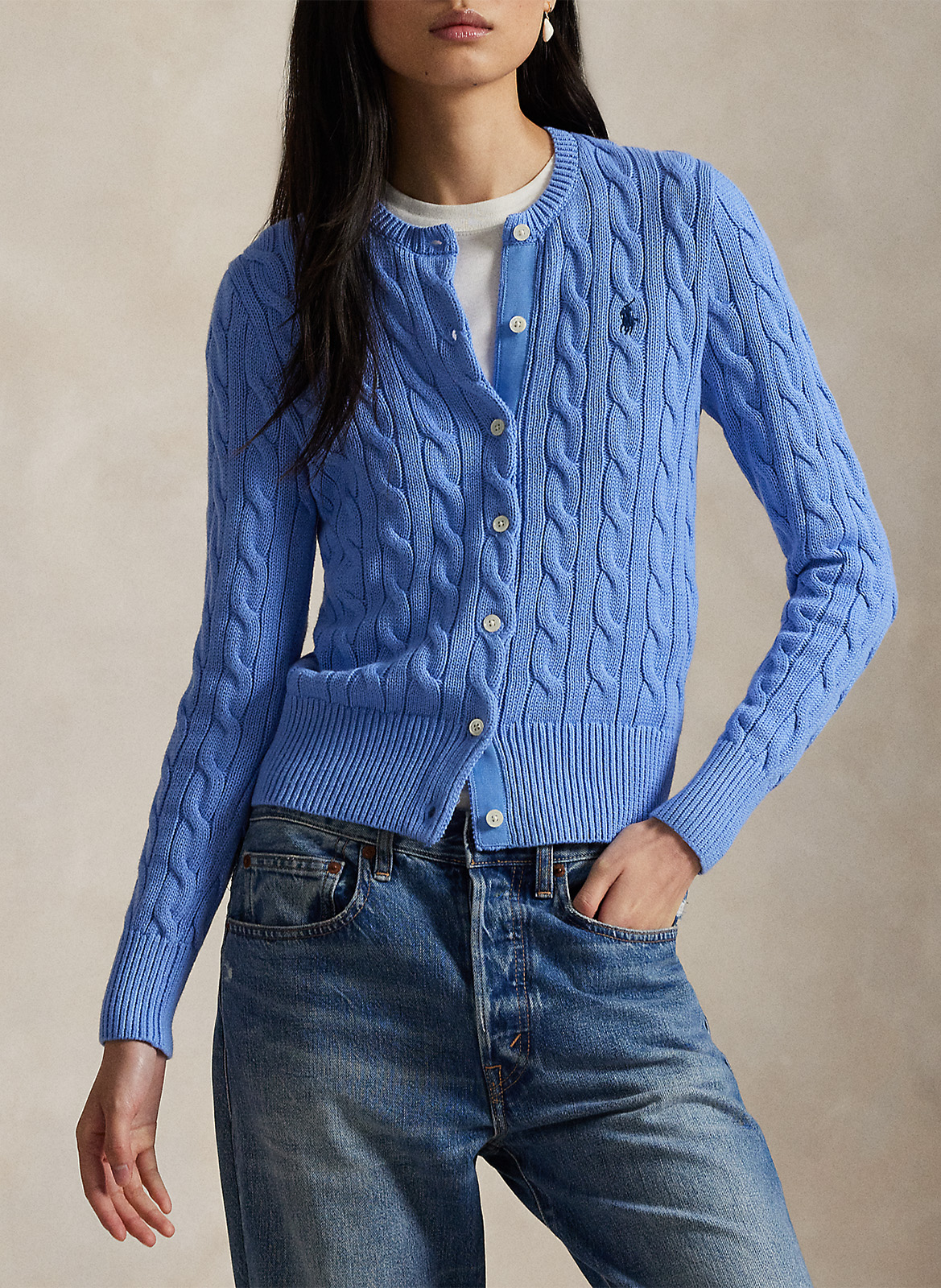 Cardigan droit col rond en coton POLO RALPH LAUREN