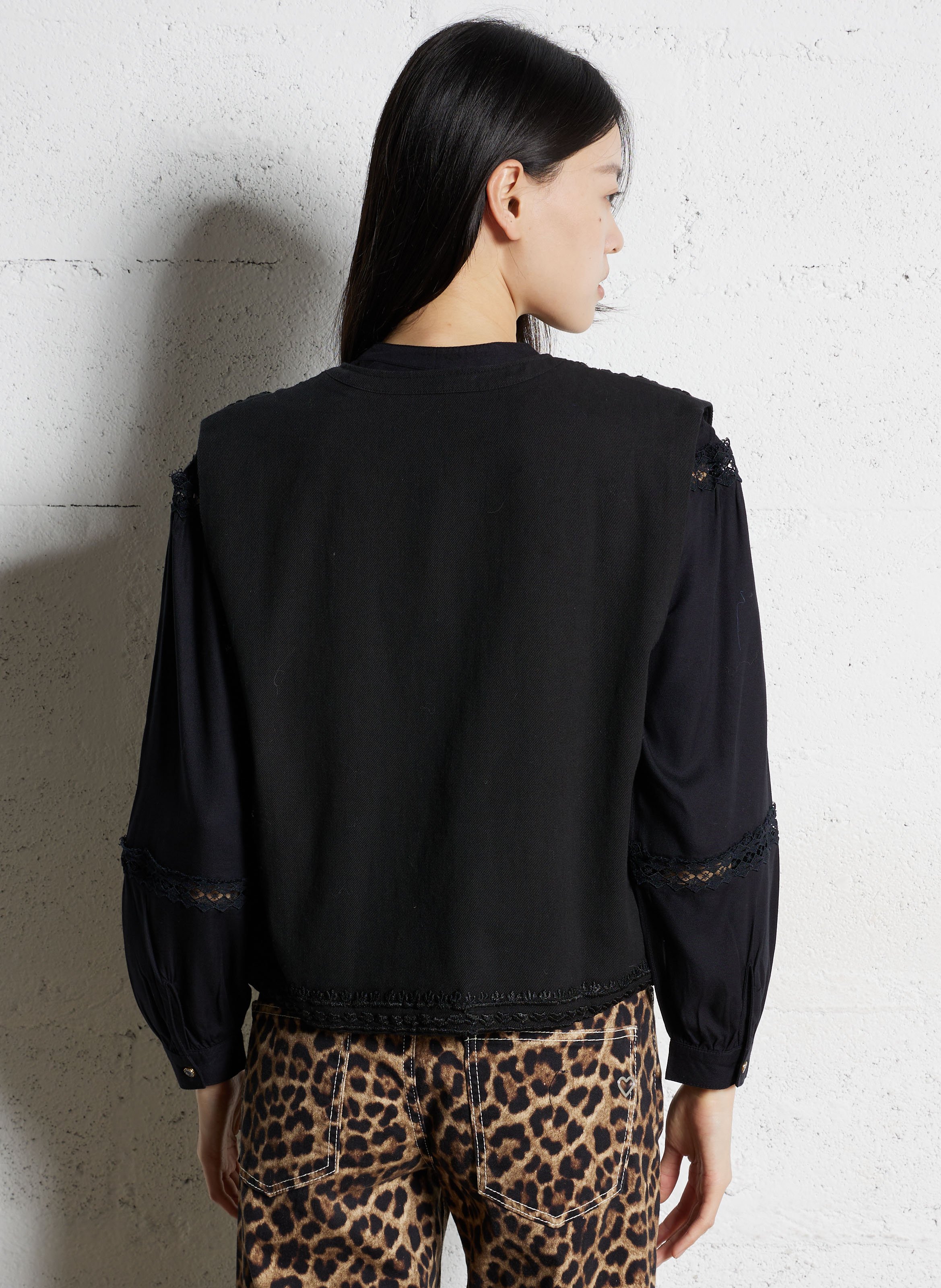 Mouwloos recht katoenen vest FEEKA Zwart