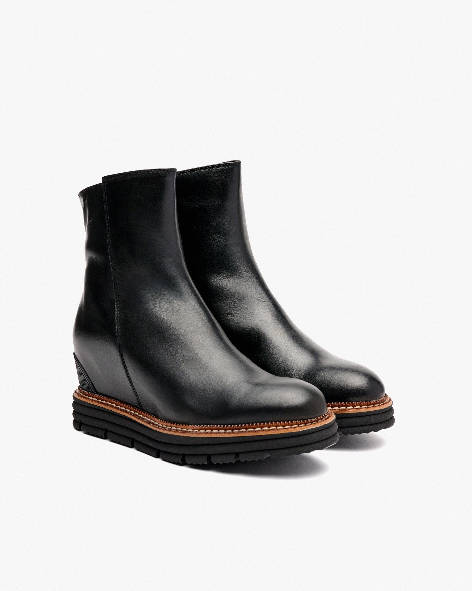 Black leather ankle boots with internal wedge sole PEDRO MIRALLES Black