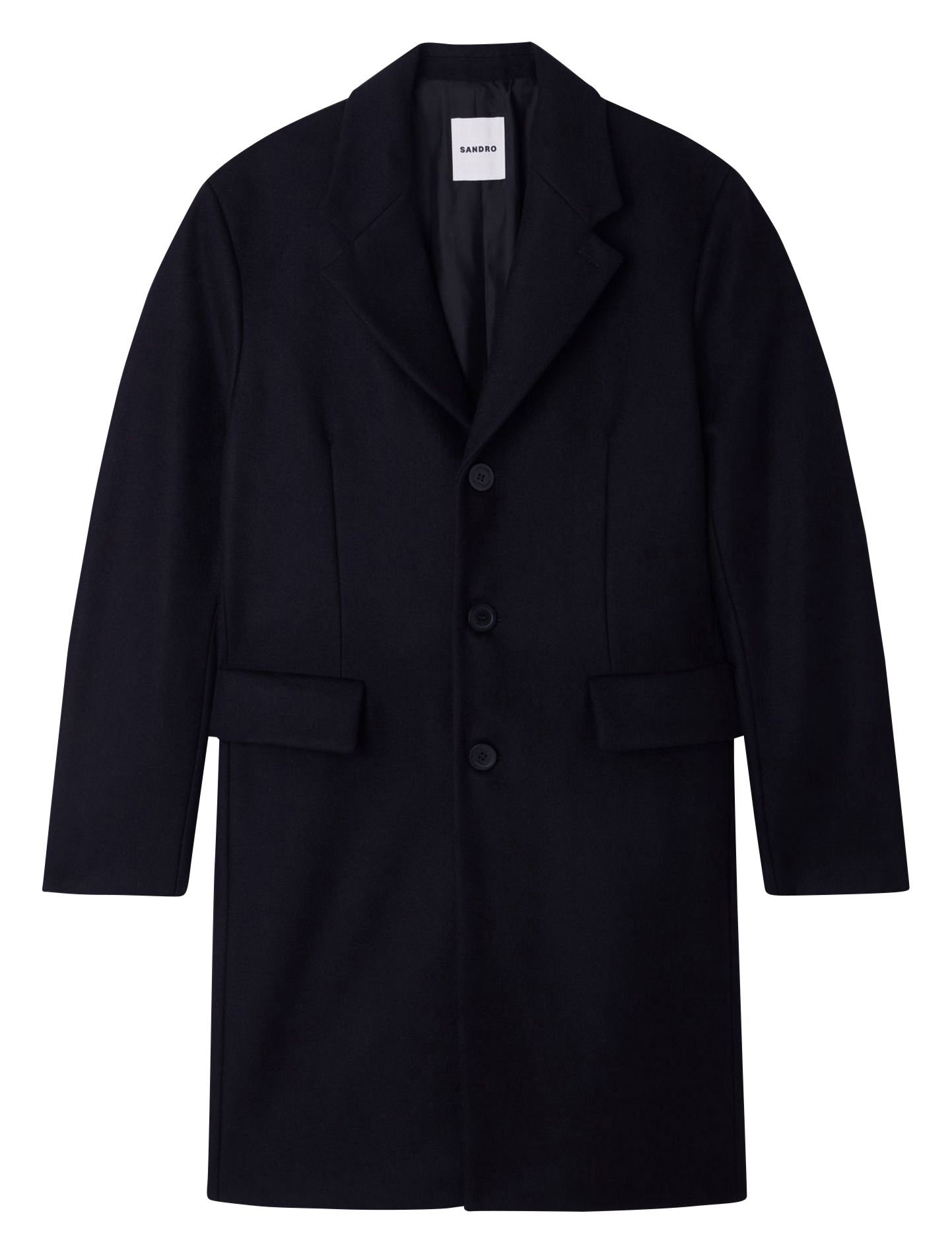 Manteau droit col tailleur en laine mélangée SANDRO Noir
