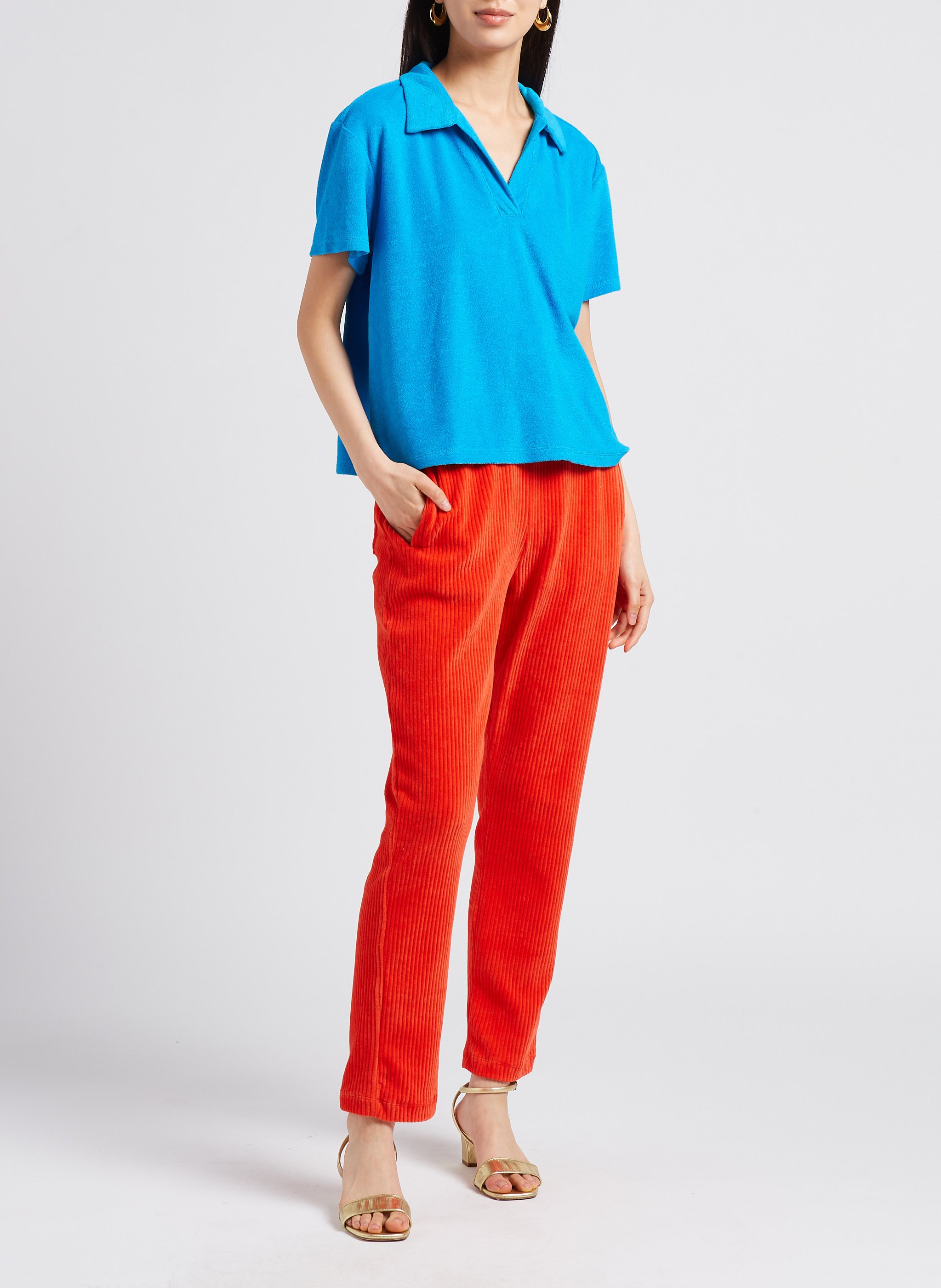 Top col polo en coton mélangé VILA Bleu