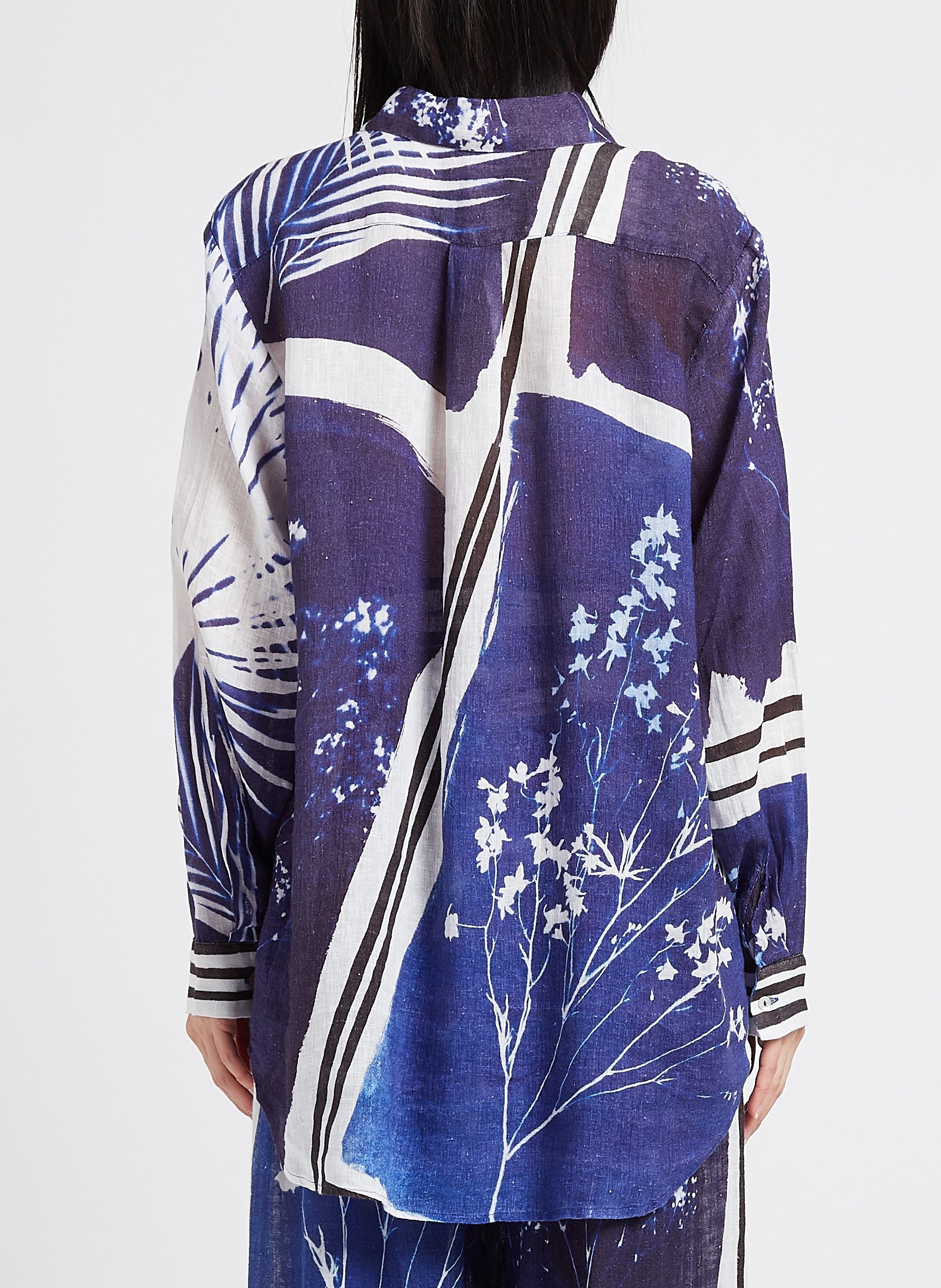 Oversize-Bluse aus bedrucktem Leinen MES DEMOISELLES Blau