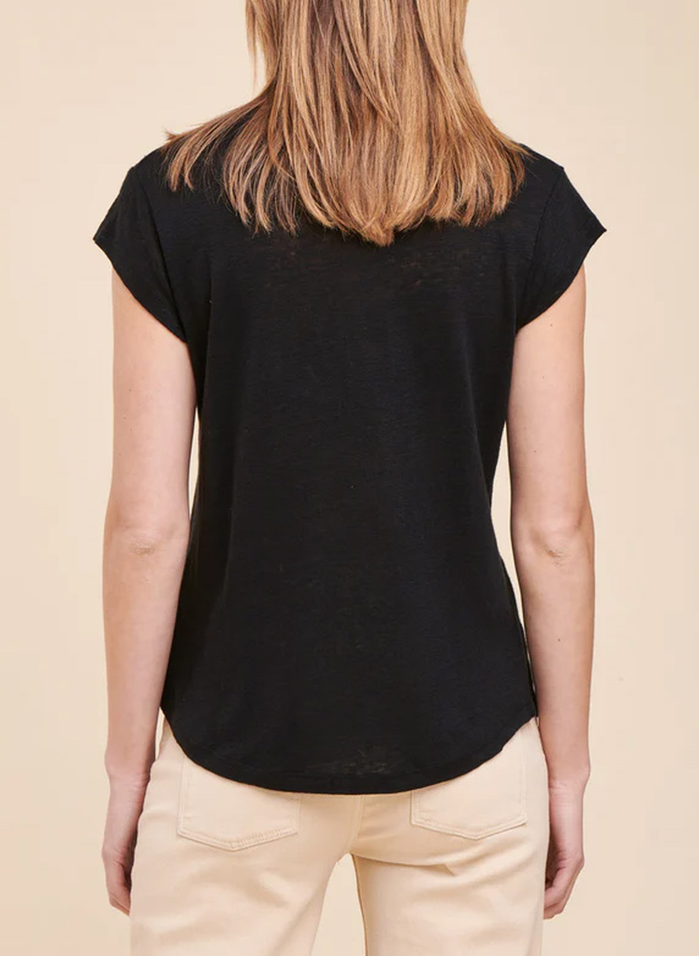 Tee-shirt col V en lin LA FEE MARABOUTEE Noir