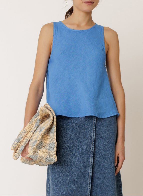 Leinen-Top mit ausgestellten 3/4-Ärmeln Blau Indi & cold - Damen