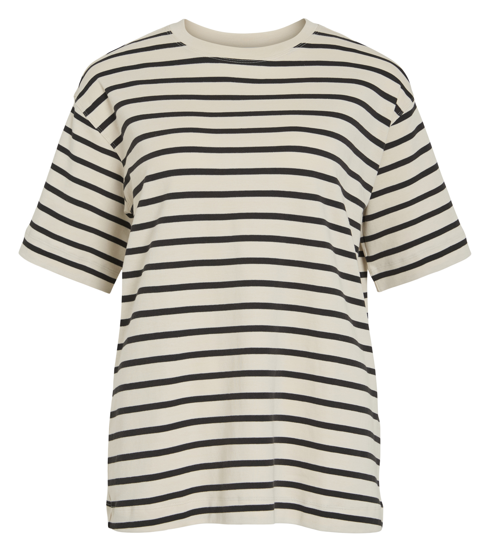 Straight round neck striped organic cotton T-shirt ROUGE EDIT Beige
