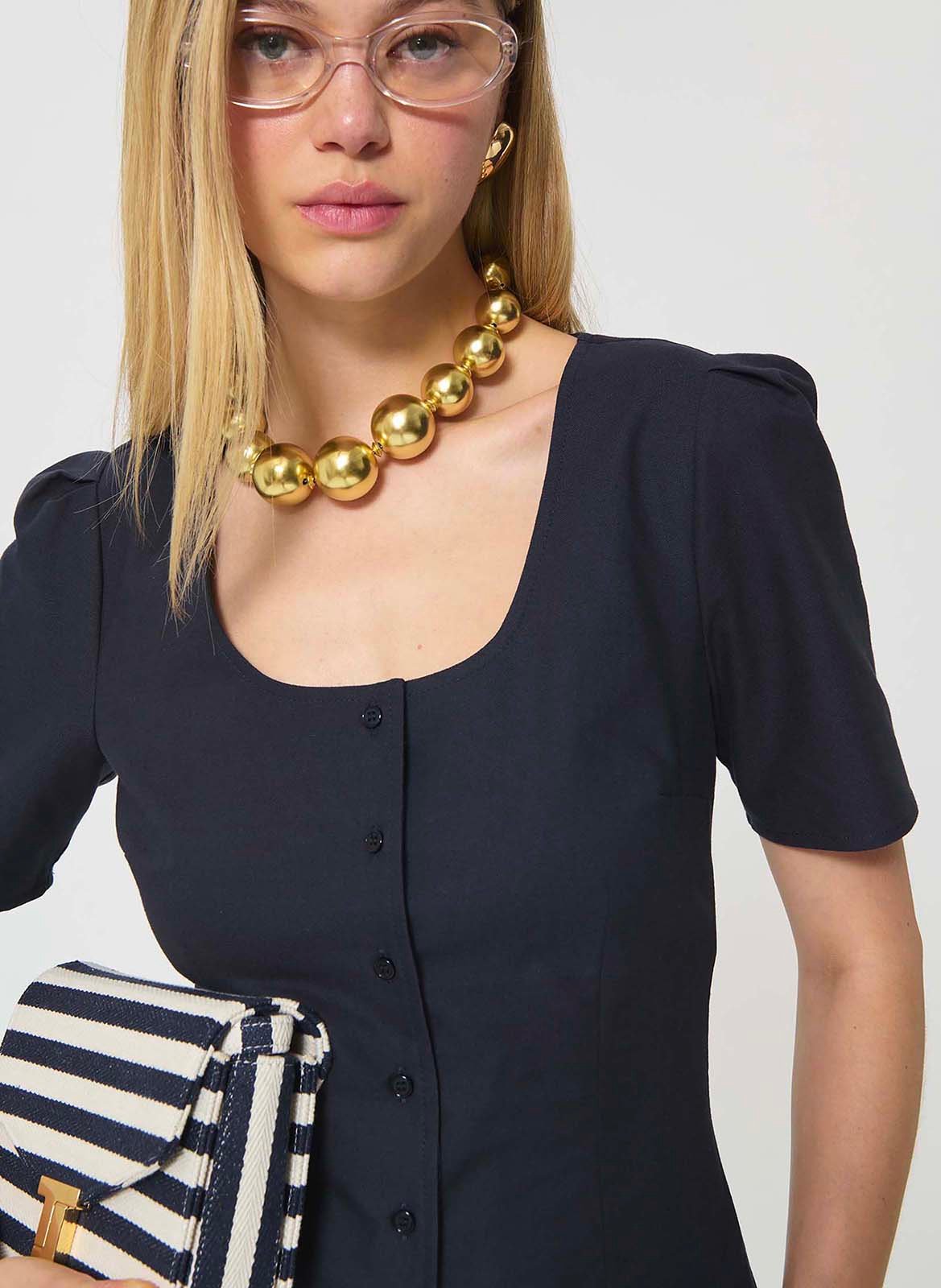 Top droit boutonné manches ballon TARA JARMON Bleu