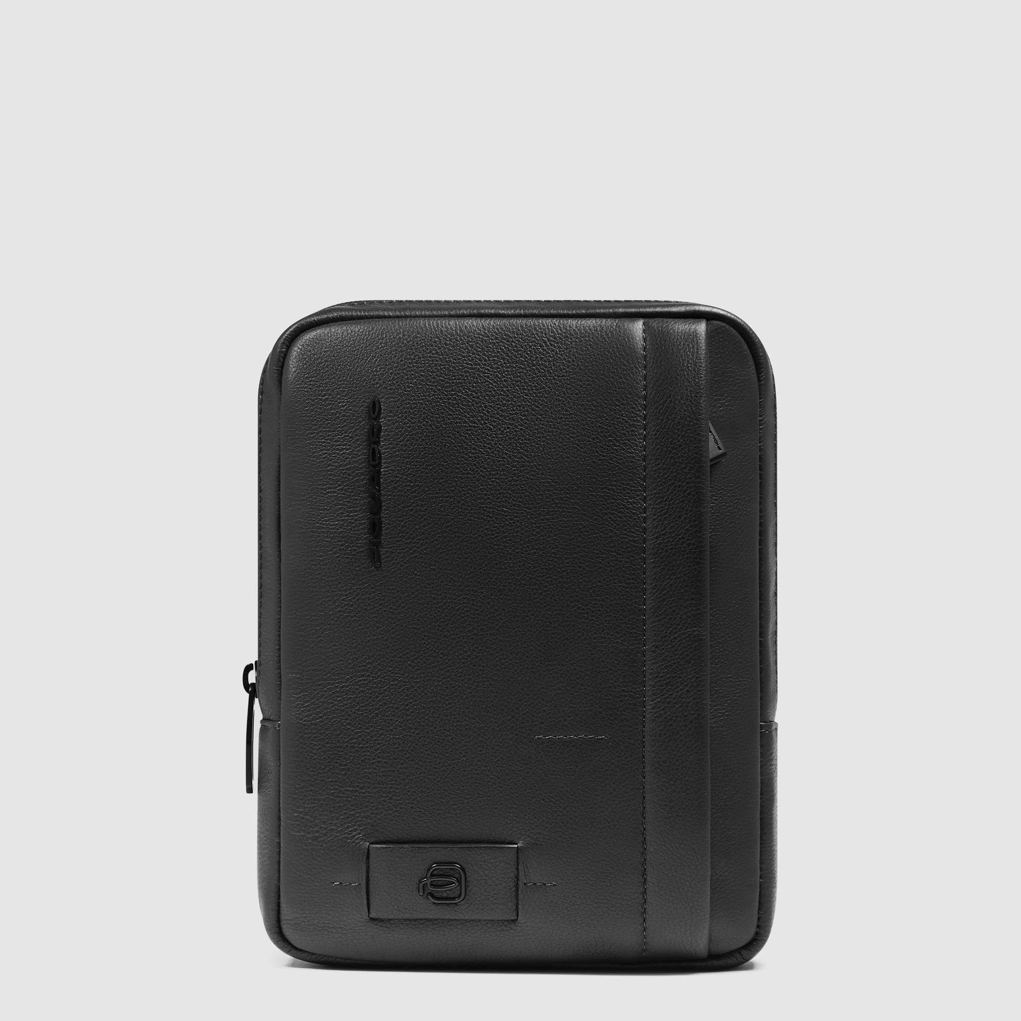 Men's crossbody bag for iPad® mini in leather with RFID protection, small size PIQUADRO Black