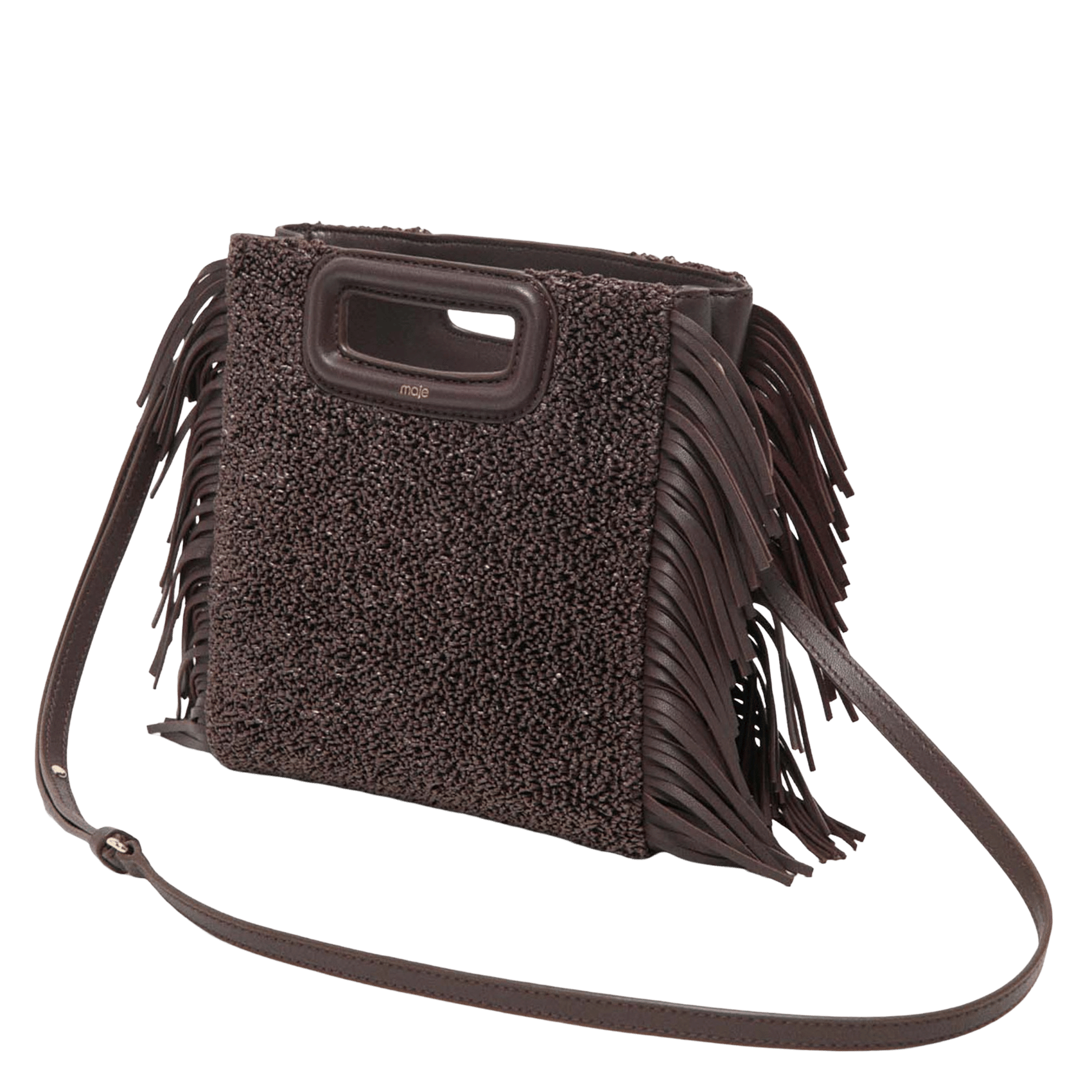 Sac bandoulière à perles et franges MAJE Marron