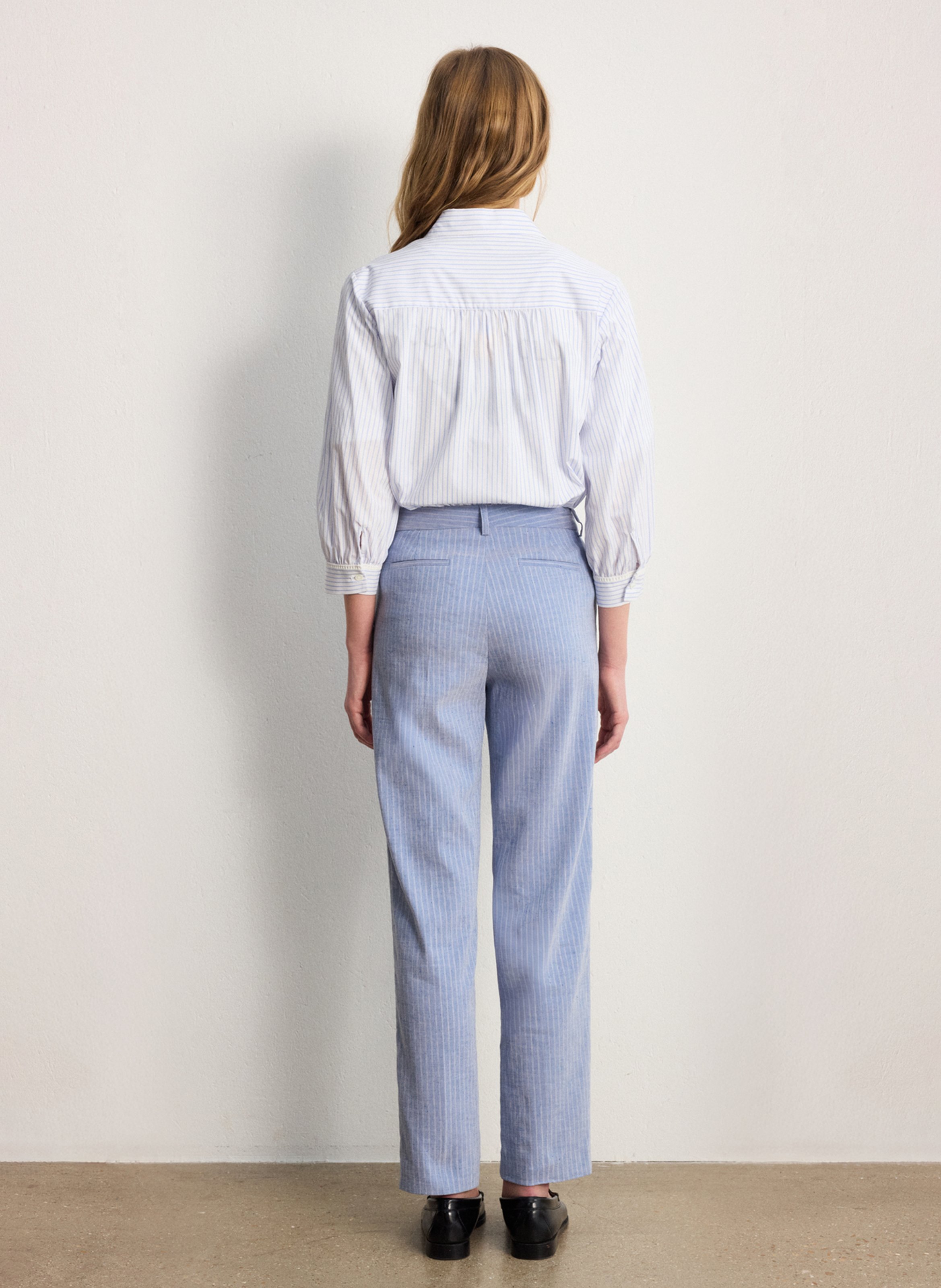 Pantalon droit en lin mélangé PABLO Bleu