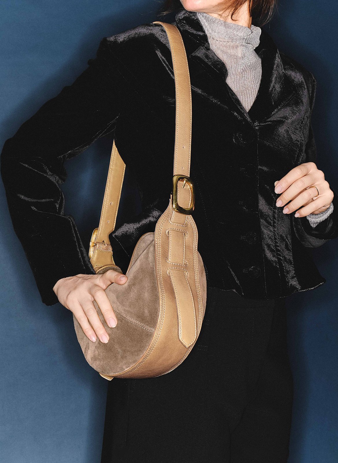 Schultertasche aus Leder CLARIS VIROT Khaki