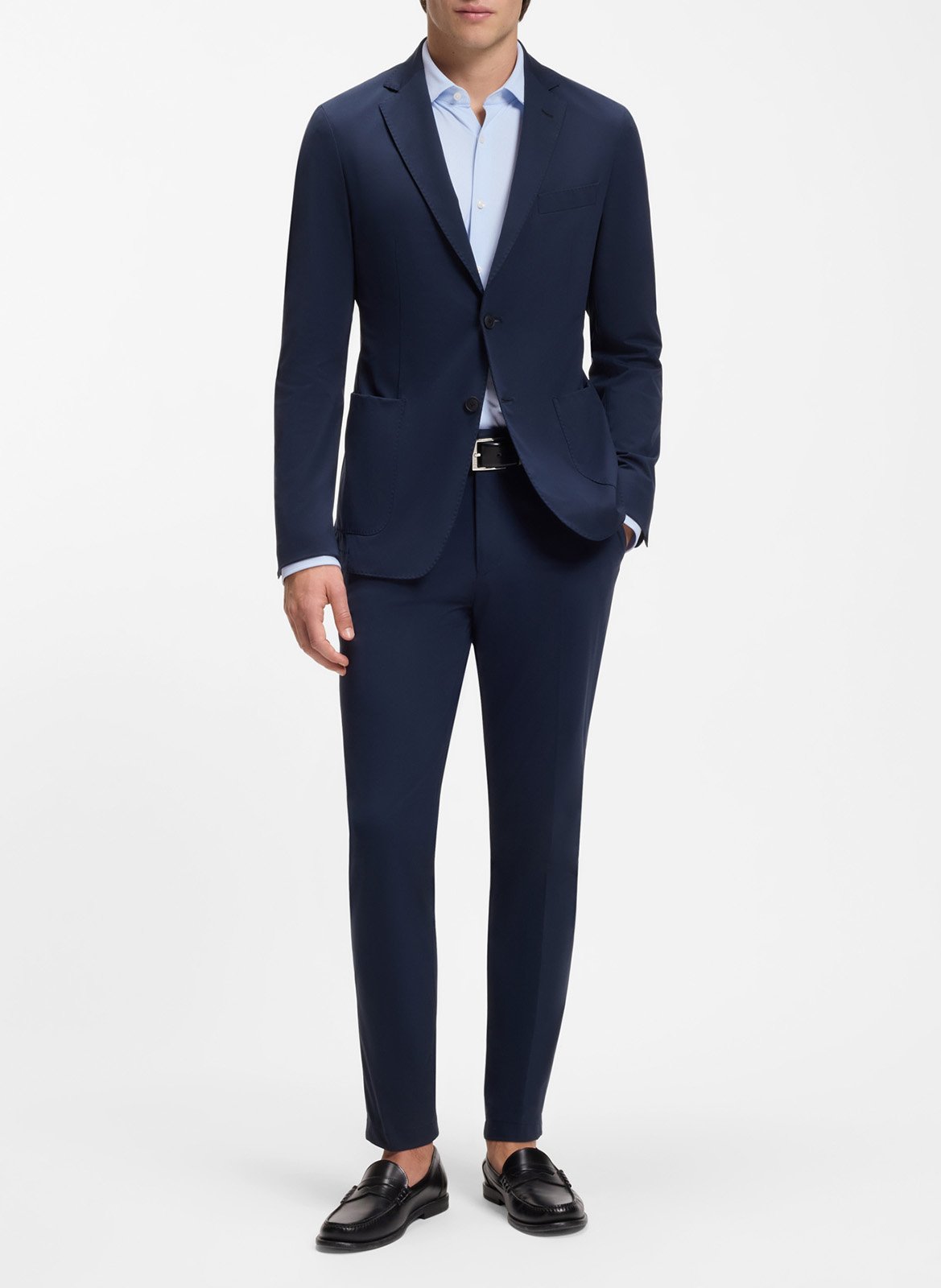 Solid straight button-up shirt BOSS Blue