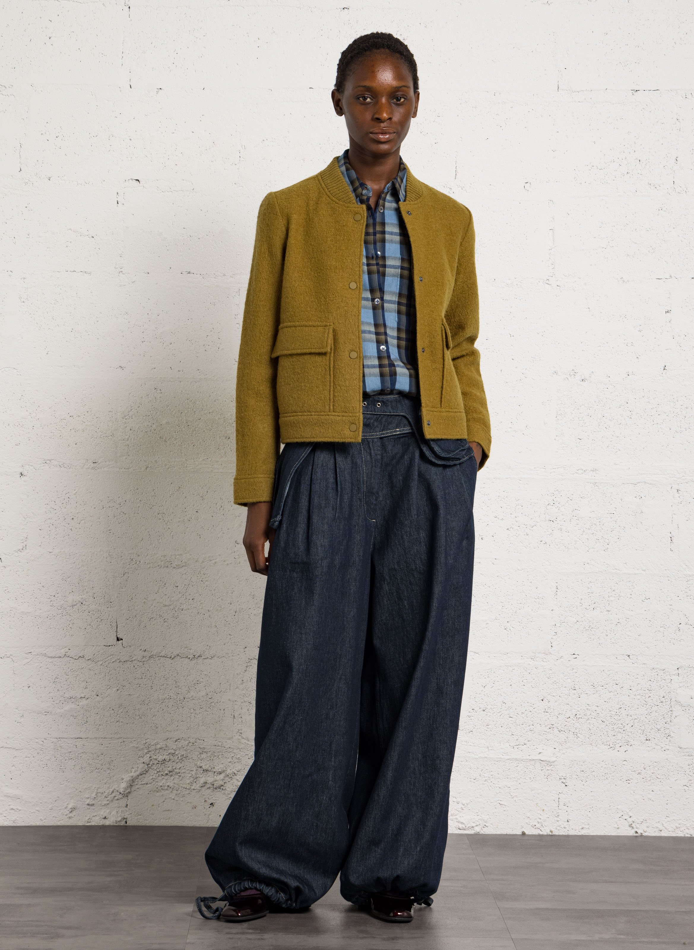Light wool straight-cut jacket NICE THINGS Green