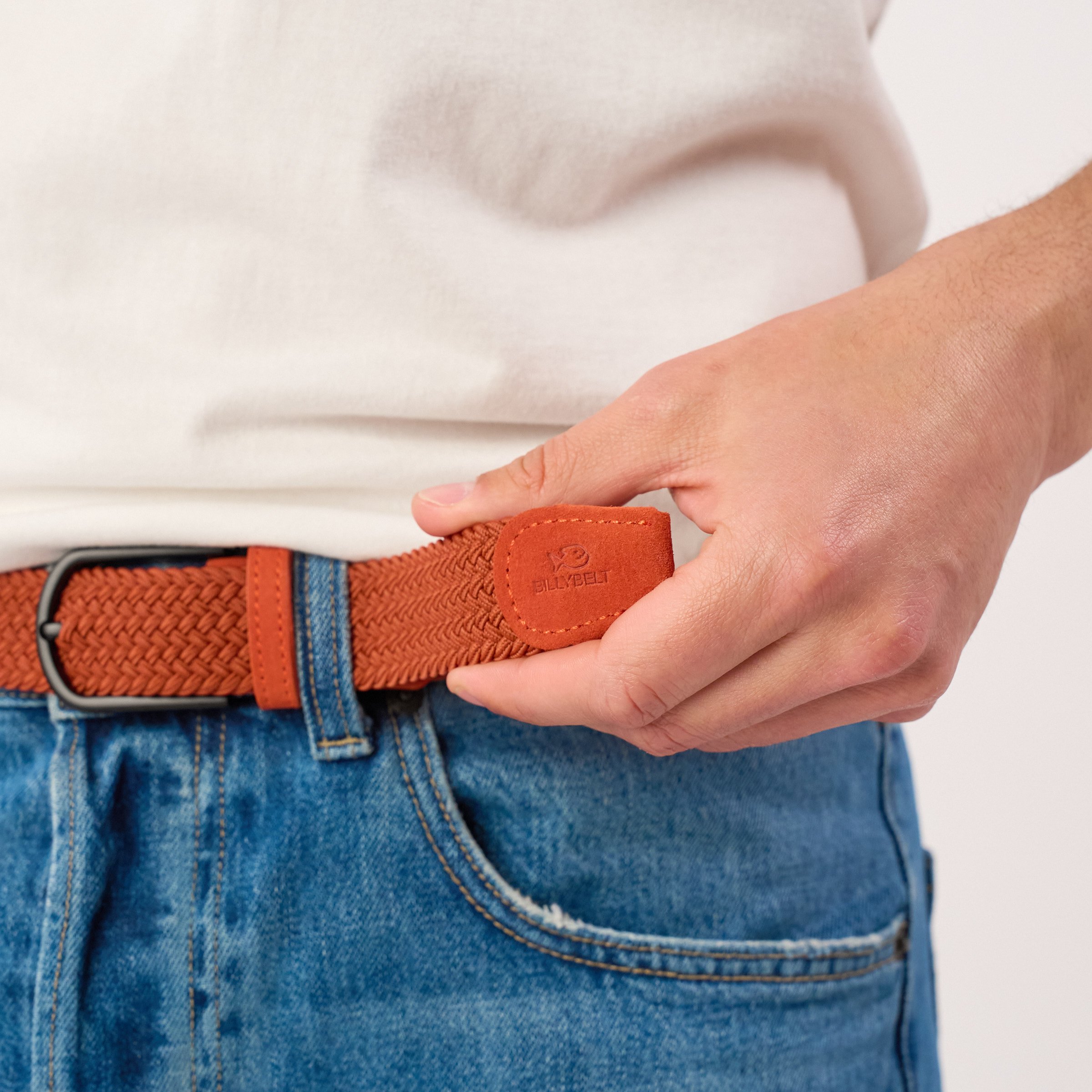 Braided plain suede belt BILLYBELT Orange