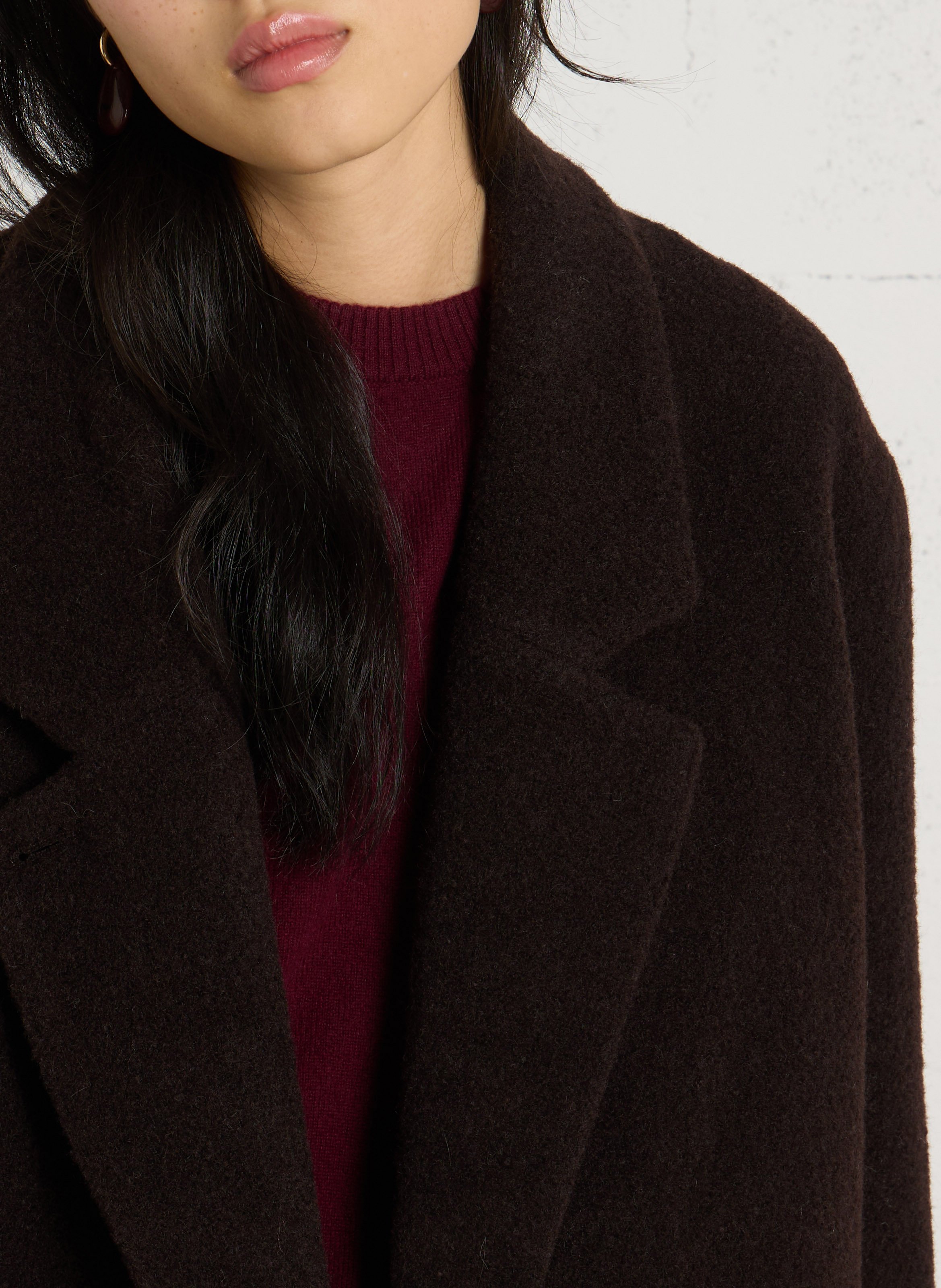Veste droite col tailleur en laine mélangée LEON & HARPER Marron