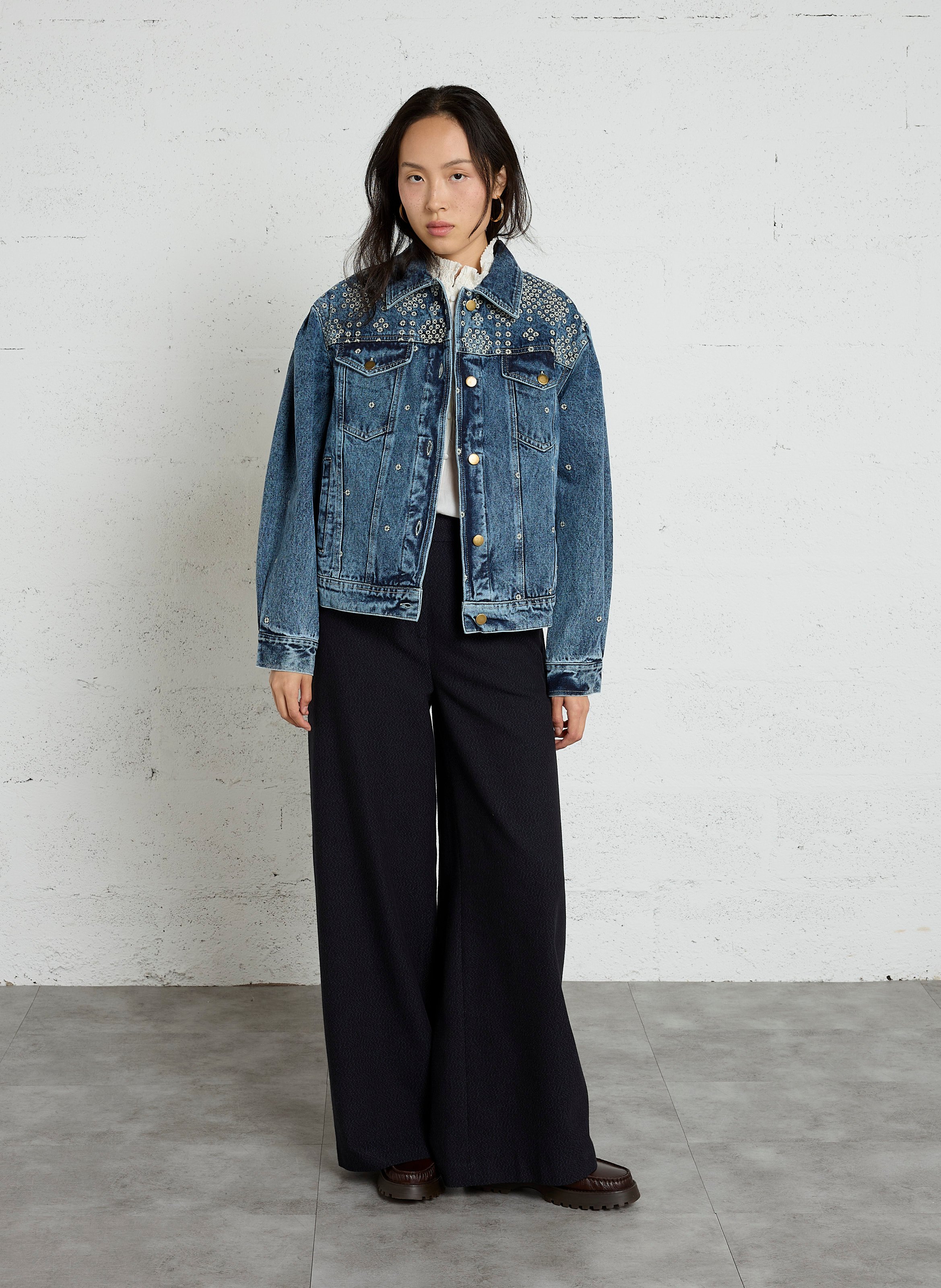 Jacket with classic cotton denim collar MAISON HOTEL Blue