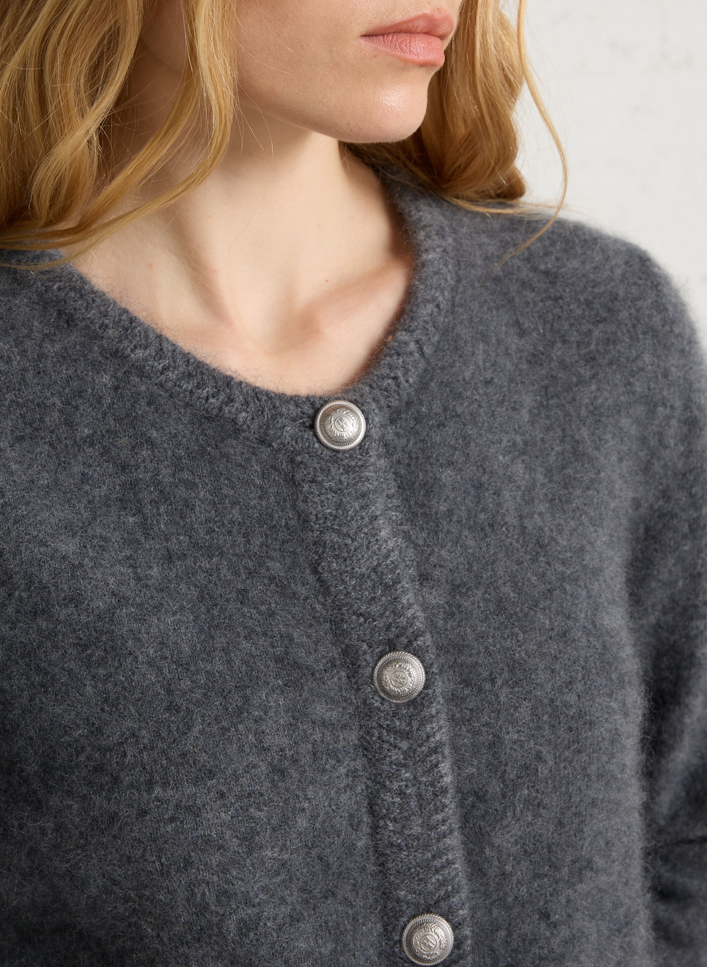 Strickjacke aus Wolle mit Rundhalsausschnitt IKKS Grau