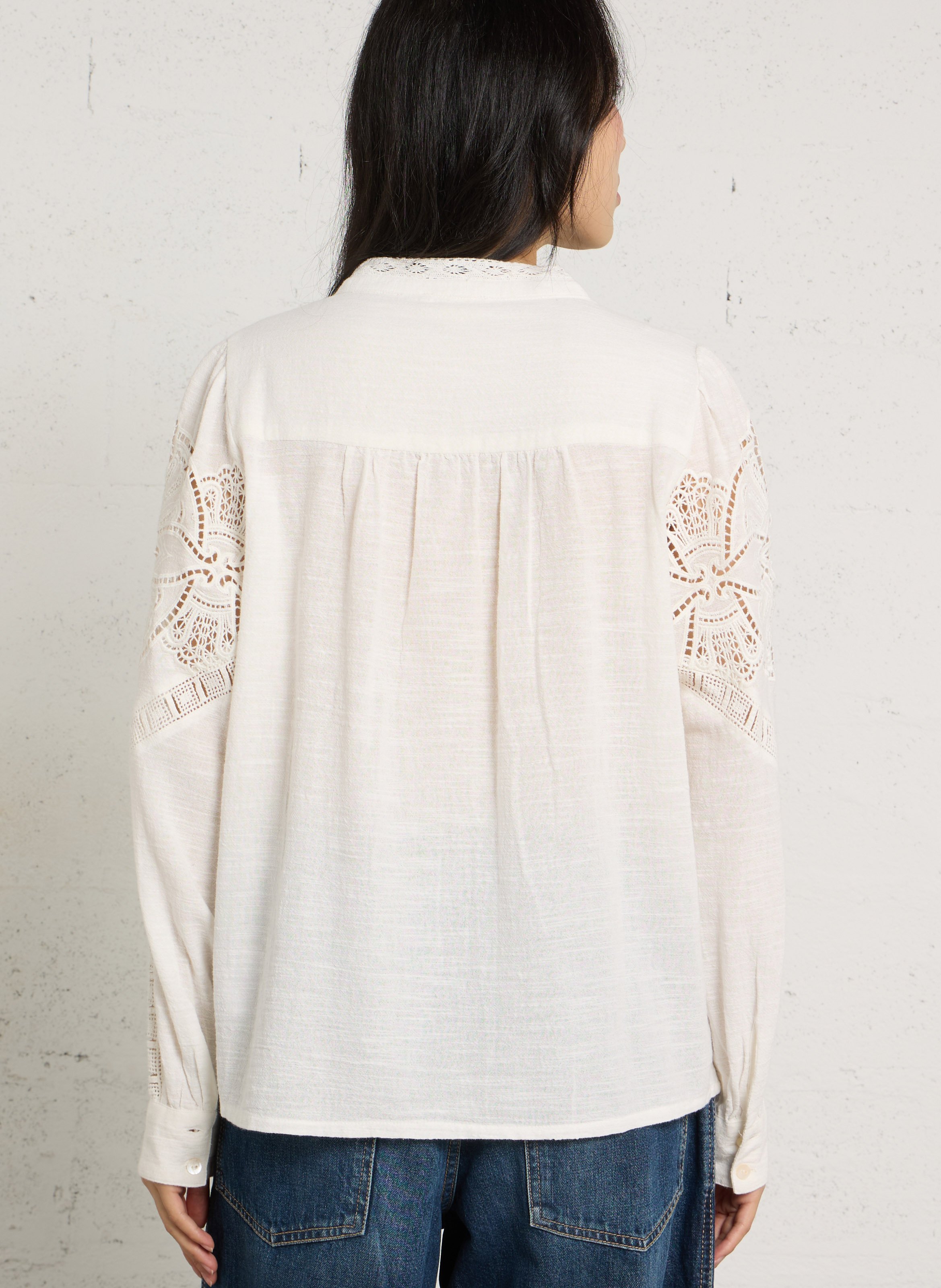Chemisier droit brodé en coton MAISON 123 Beige