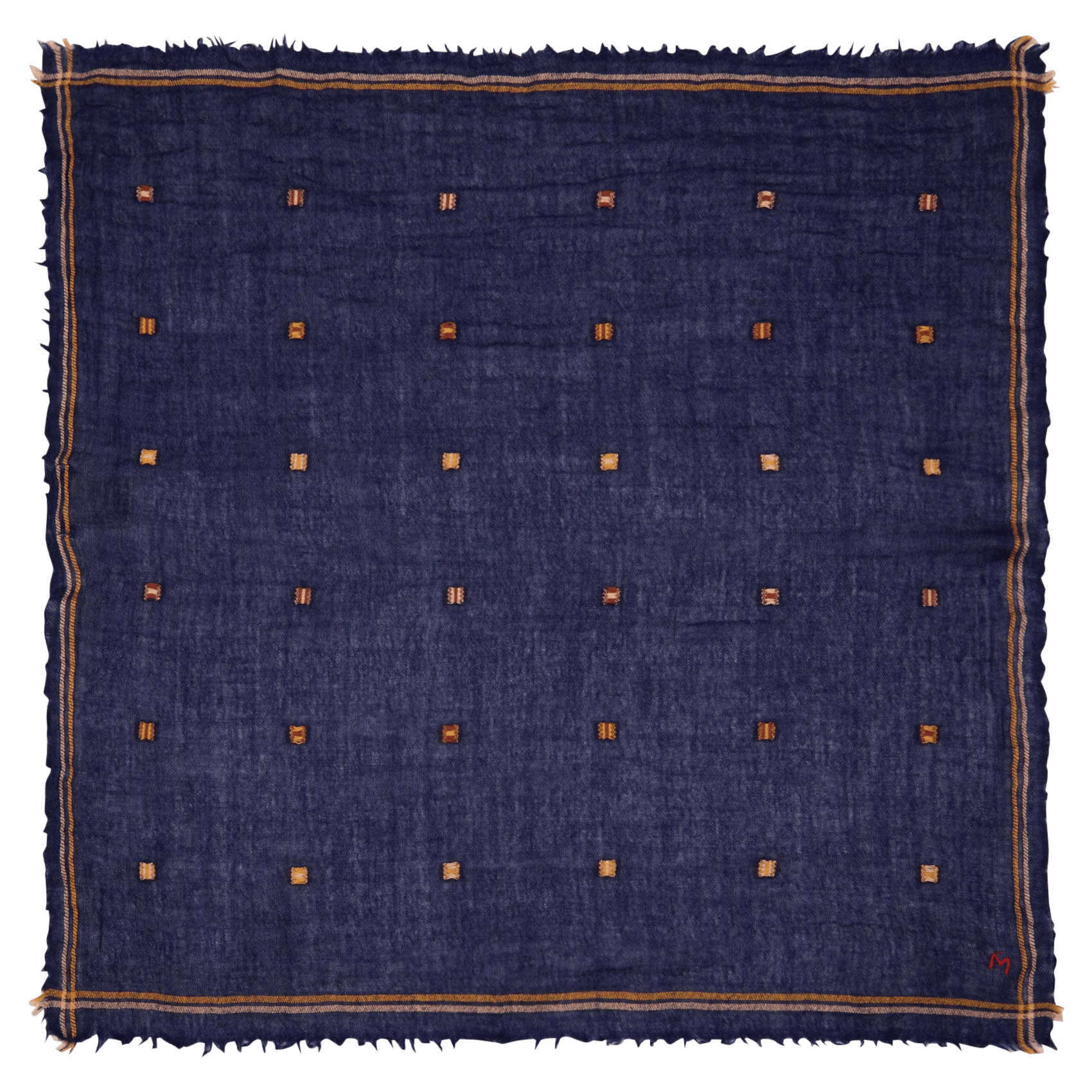 Foulard brodé à franges en laine MOISMONT Bleu
