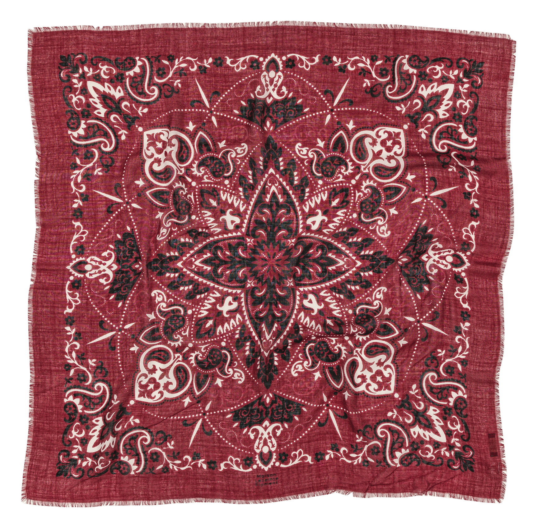 Haddock wool and silk printed scarf MAISON LECOMTE FLAMENT Red