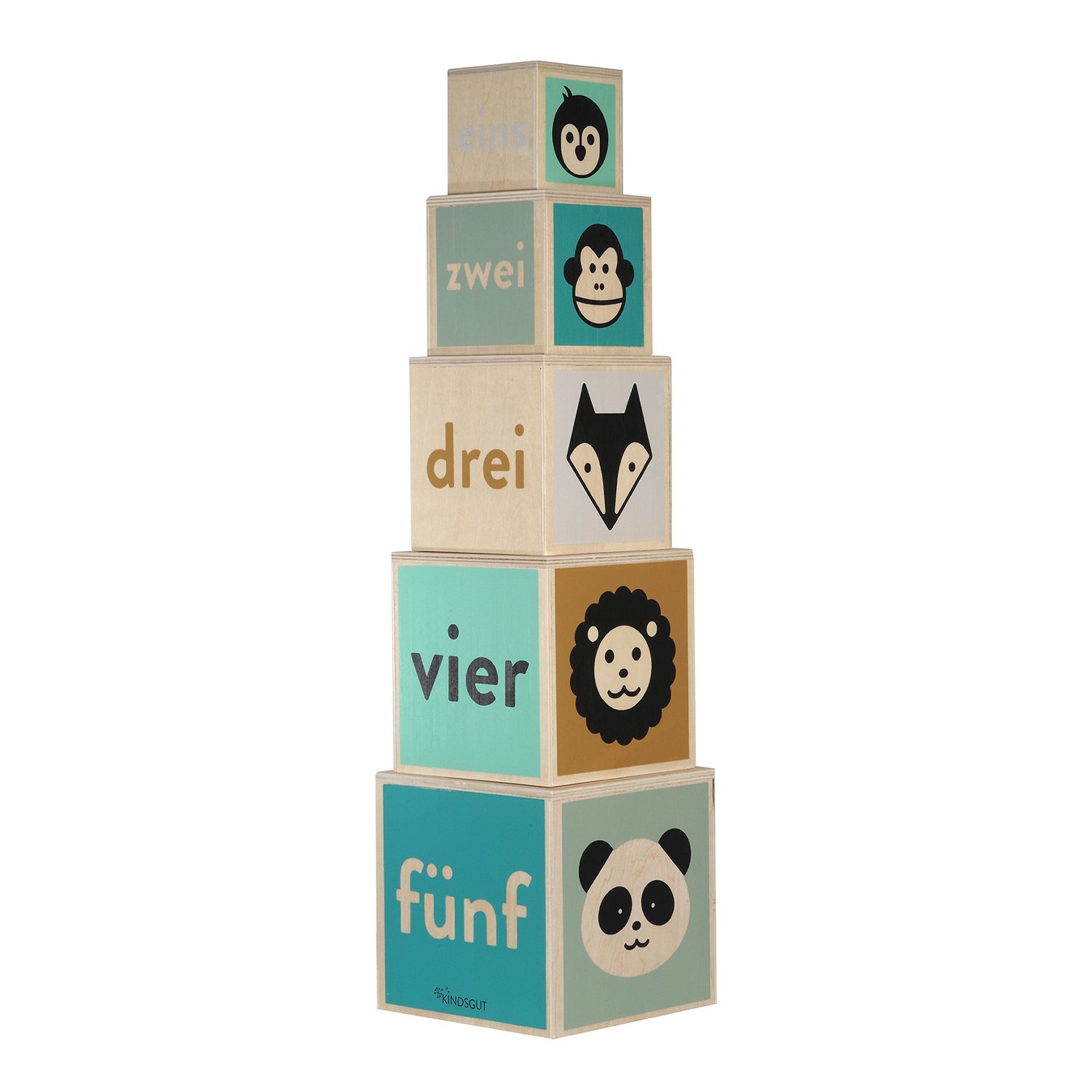 Wooden animal and number stacking cubes KINDSGUT Multicolored