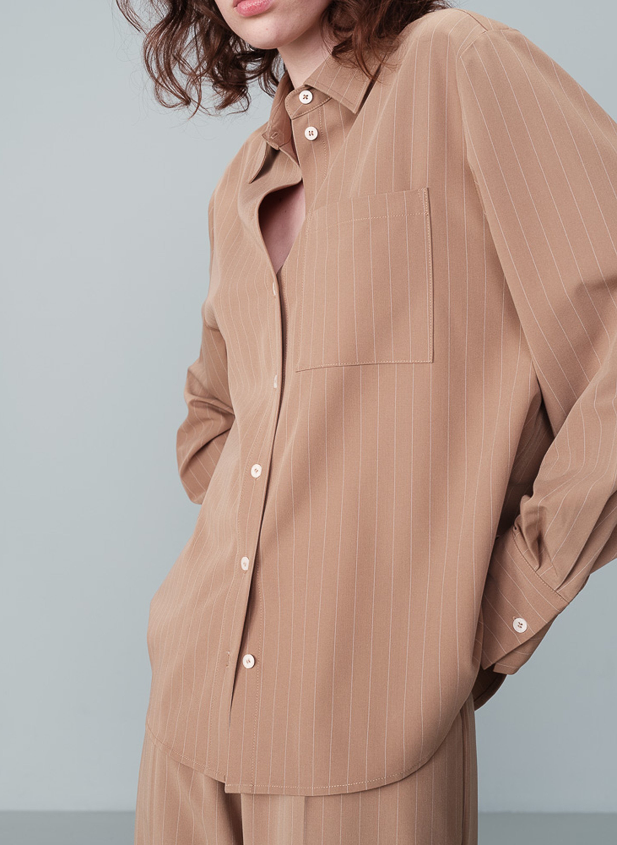 Oversized Striped Classic Collar Shirt GRACE ET MILA Brown