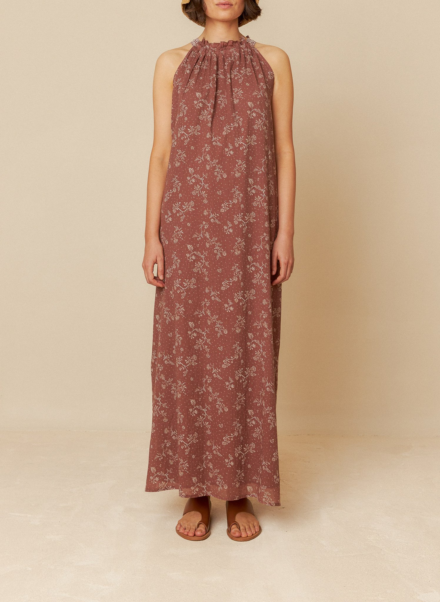 Long printed cotton dress INDI & COLD Brown