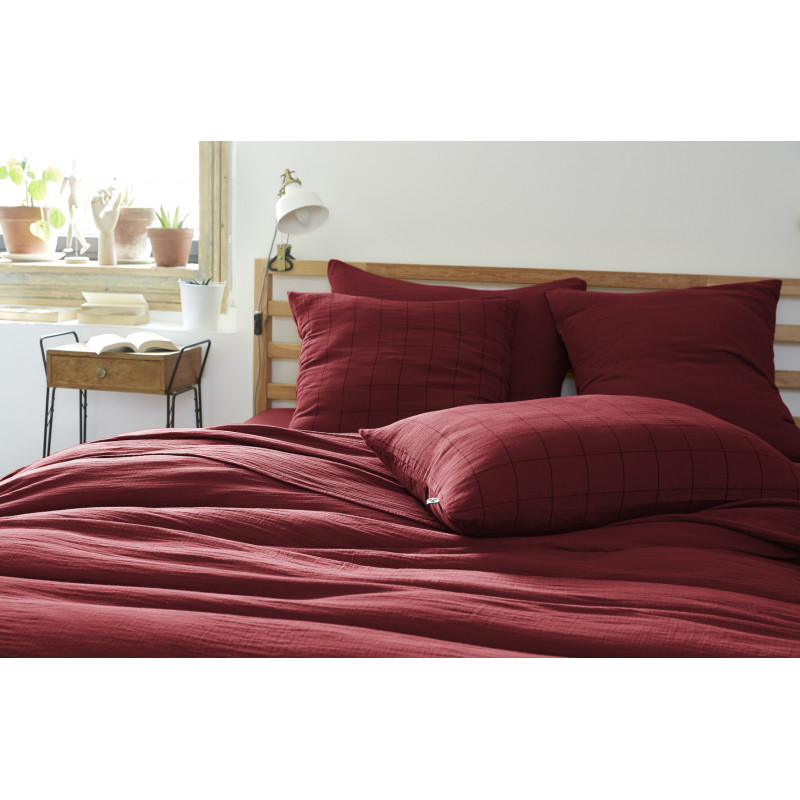 Taie d'oreiller percale de coton L'EFFET PAPILLON Rouge