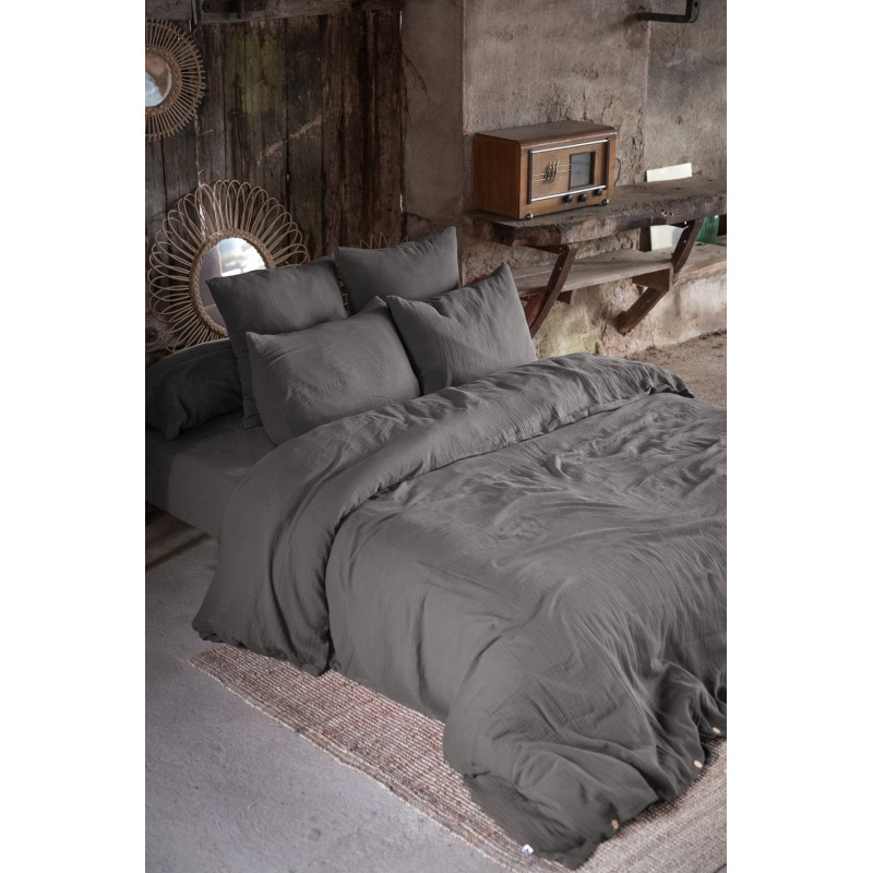 Drap housse "gaïa" toutes dimensions "gaze de coton" L'EFFET PAPILLON Gris