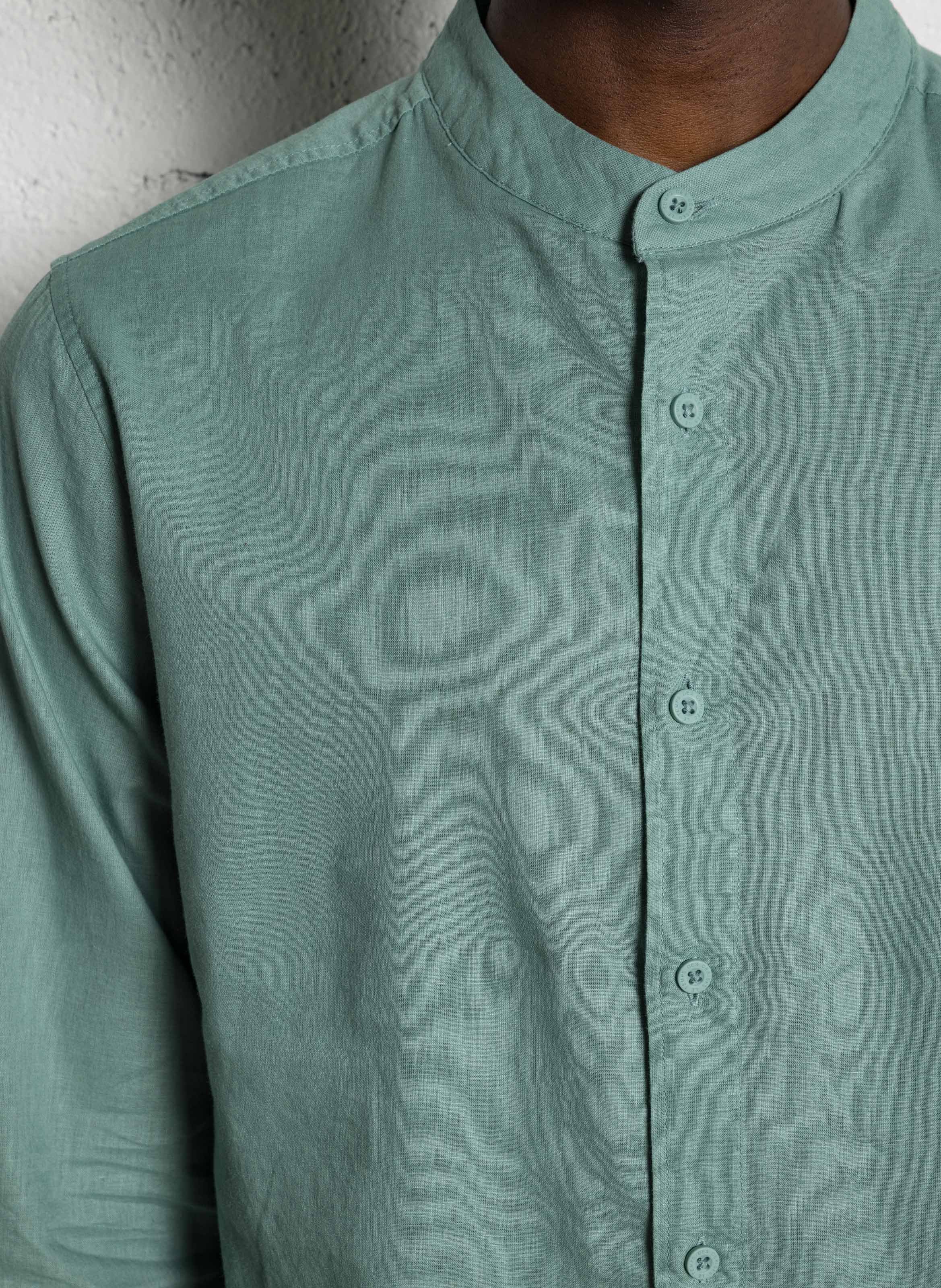 Chemise col mao en lin mélangé LE TEMPS DES CERISES Vert