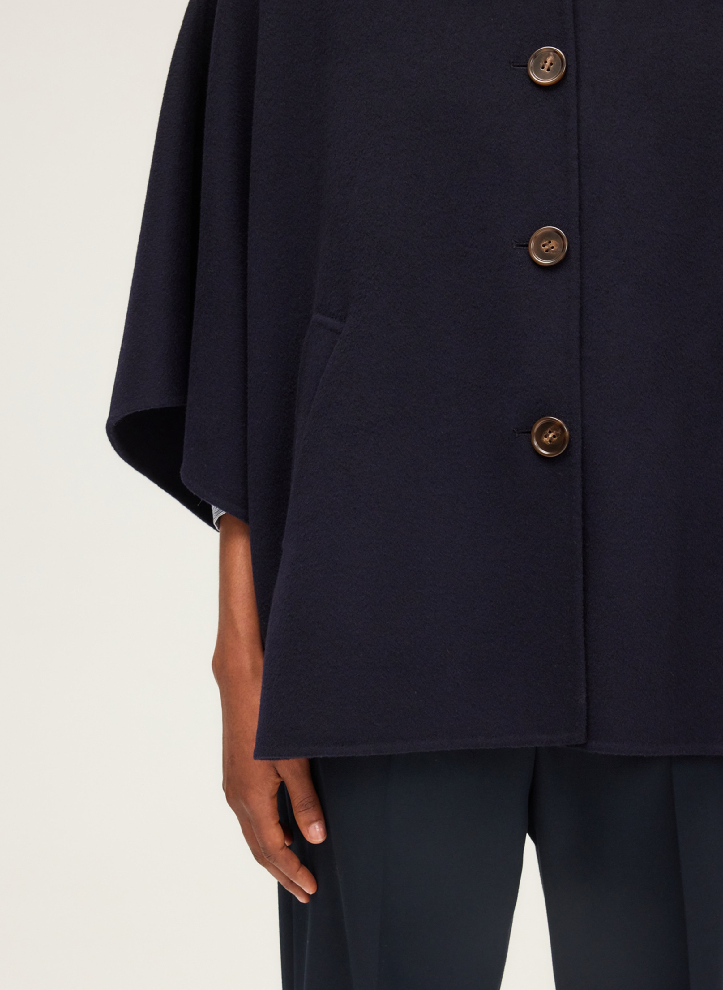 Manteau cape uni en laine PABLO Bleu
