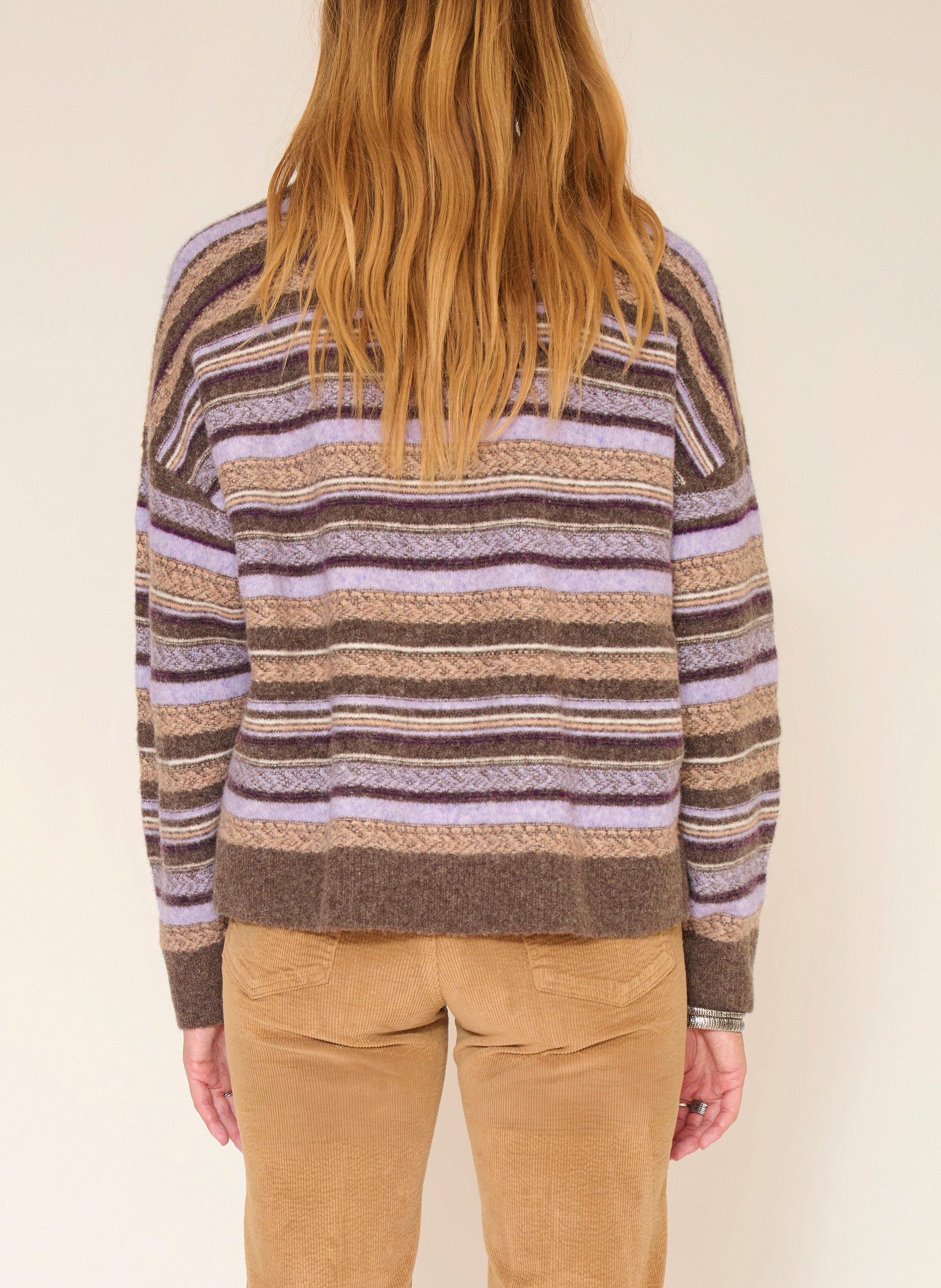 Pull ample col rond rayé en laine mélangée MKT Marron