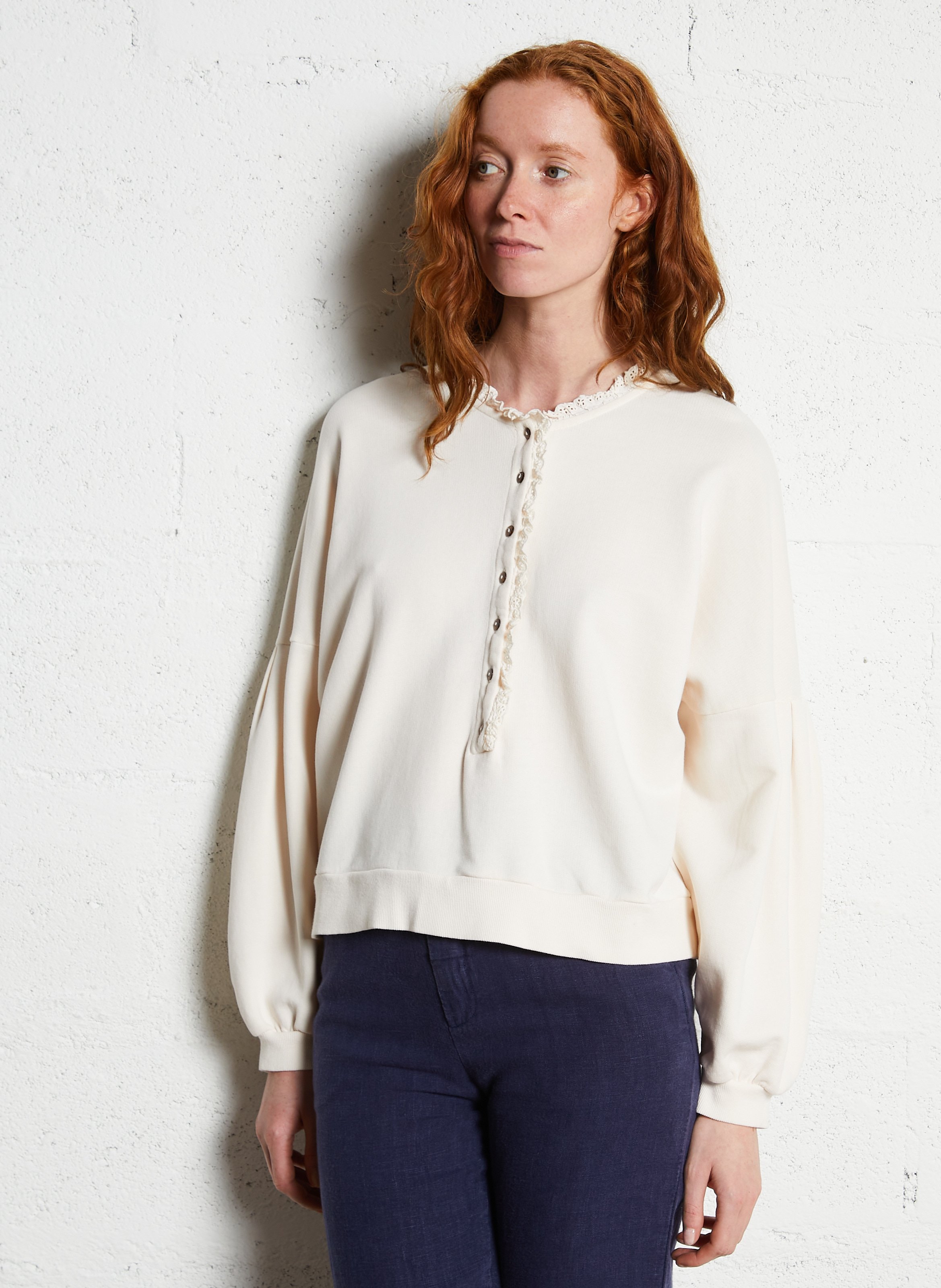 Sweat col rond en coton bio mélangé EMILE ET IDA Beige