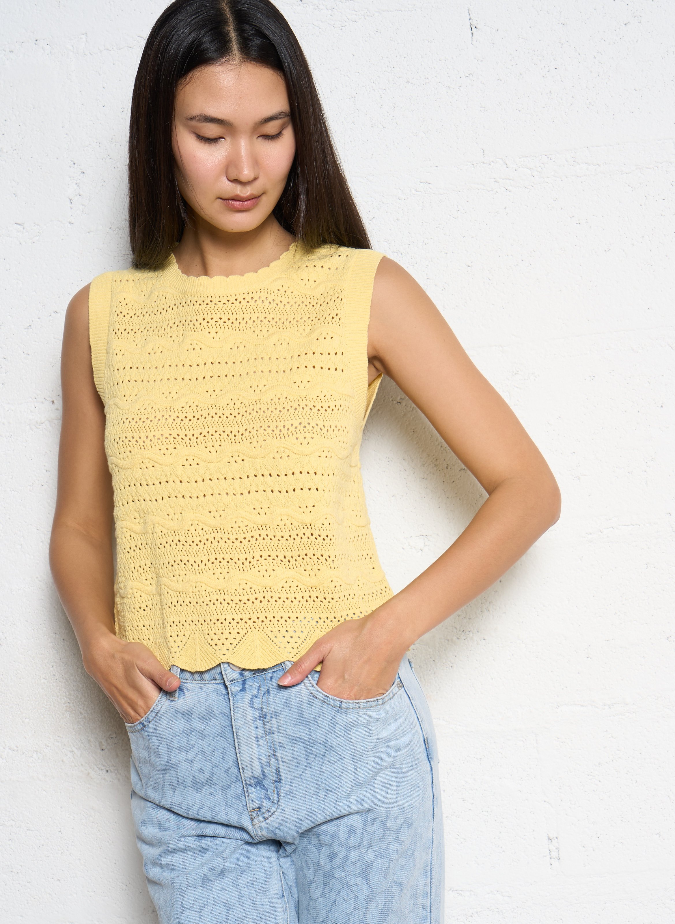 Pull sans manches en crochet  SUNCOO Jaune