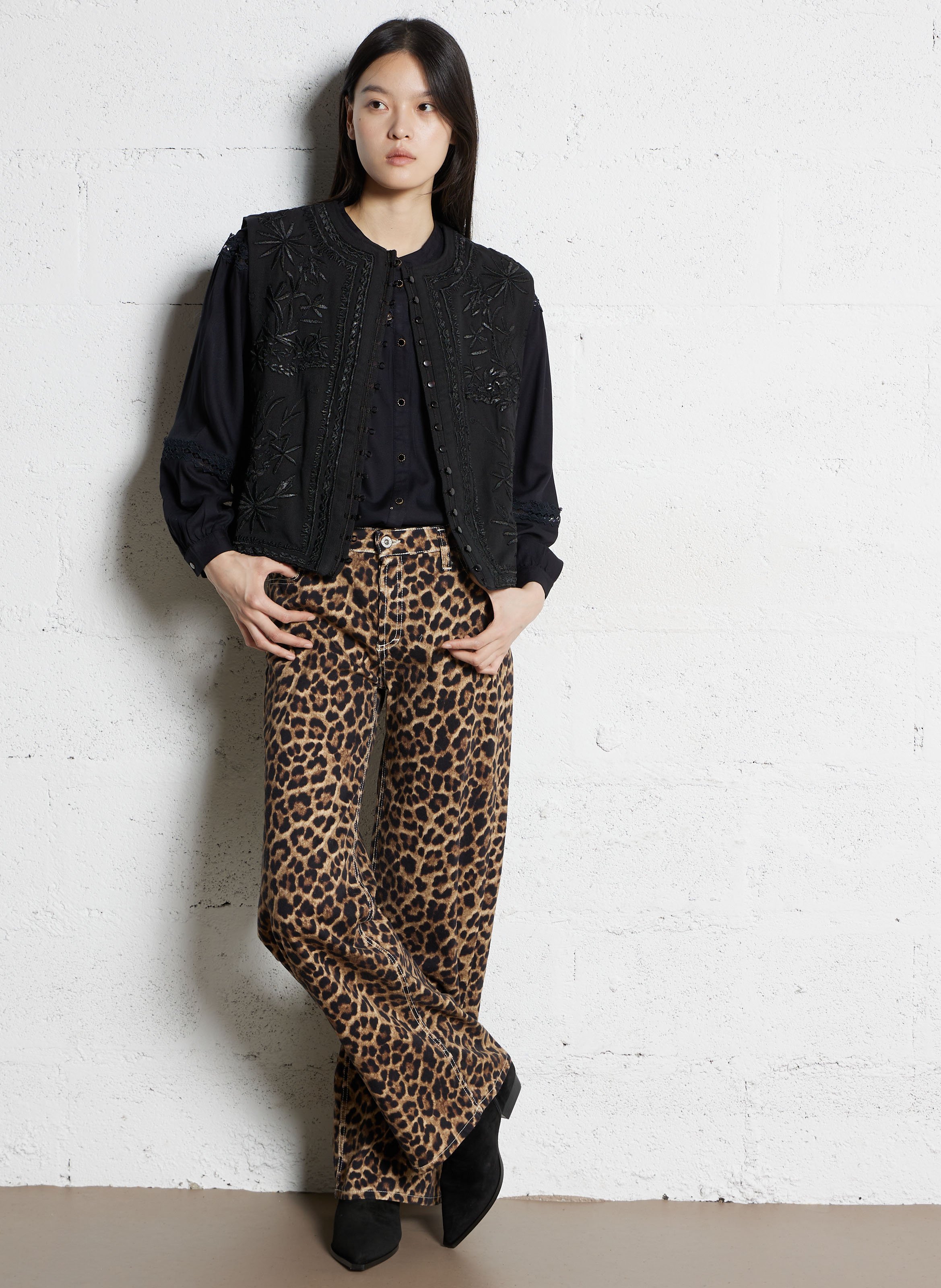 Mouwloos recht katoenen vest FEEKA Zwart