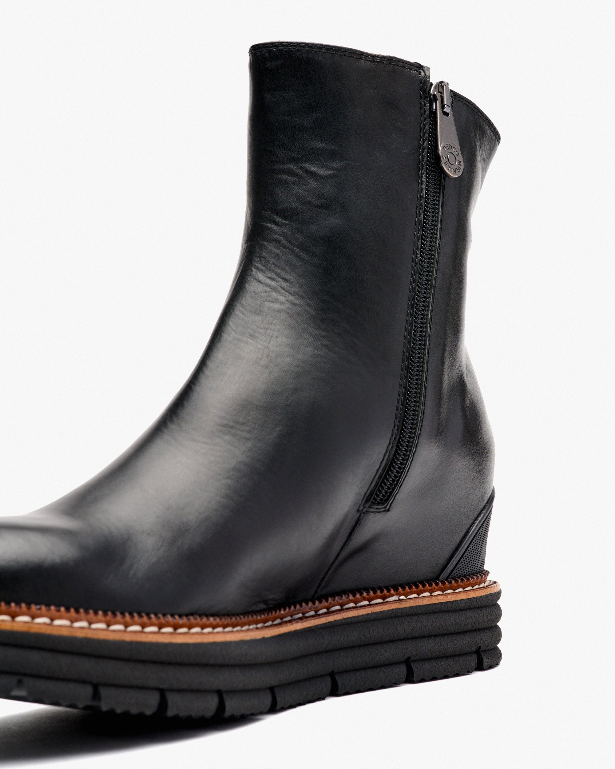 Black leather ankle boots with internal wedge sole PEDRO MIRALLES Black