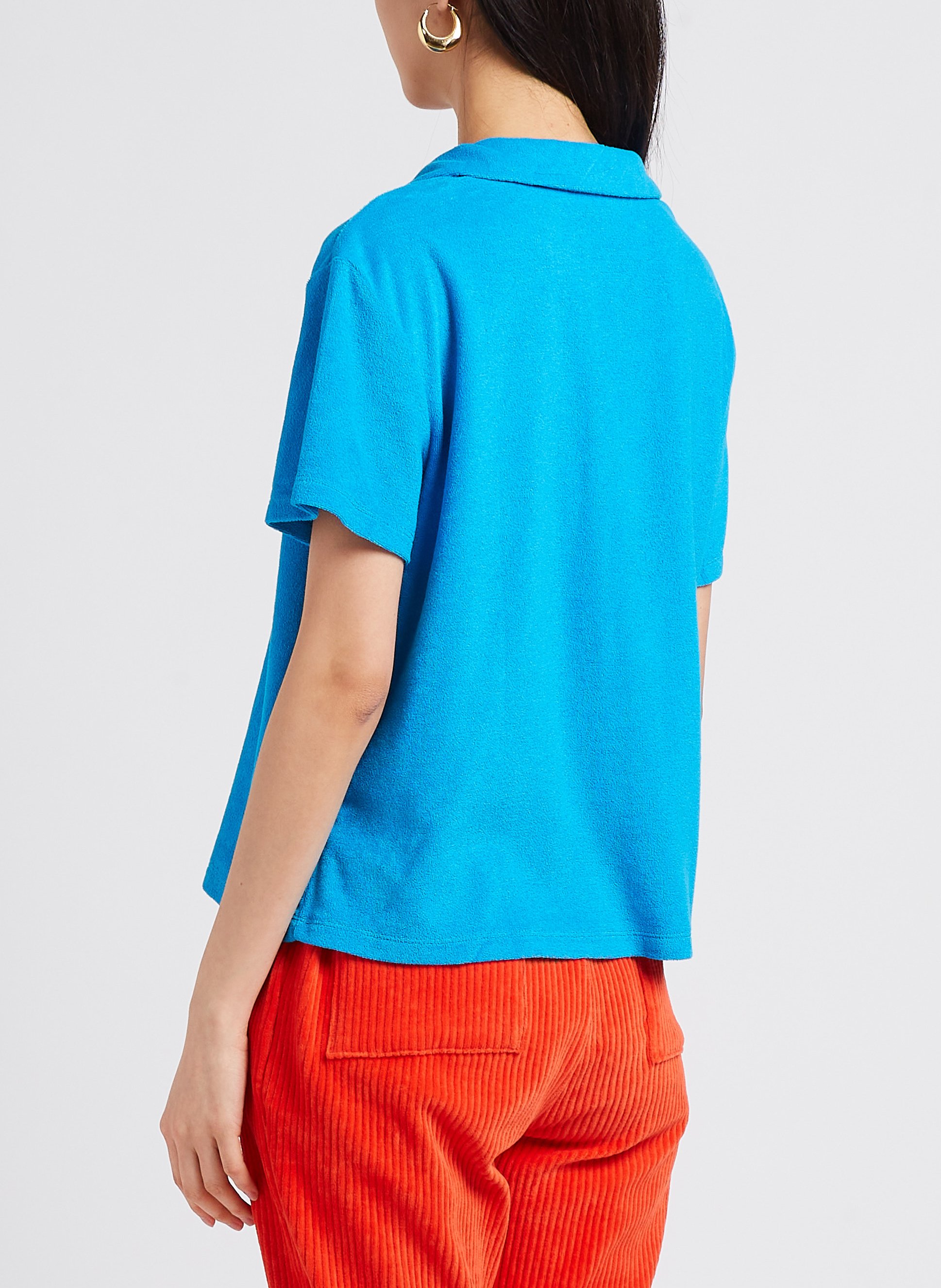 Top col polo en coton mélangé VILA Bleu