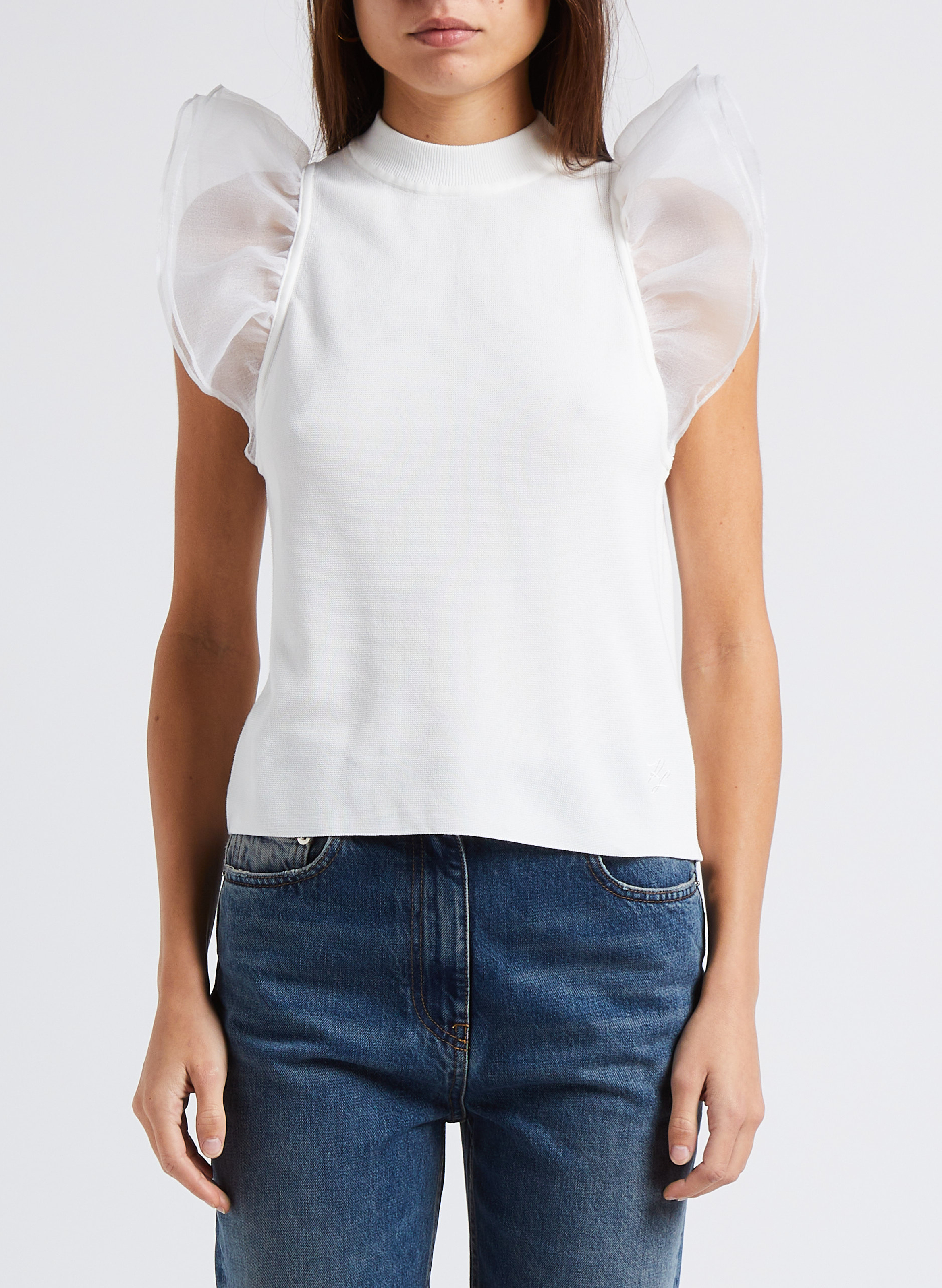 Gerade geschnittenes Top mit Stehkragen KARL LAGERFELD Weiss