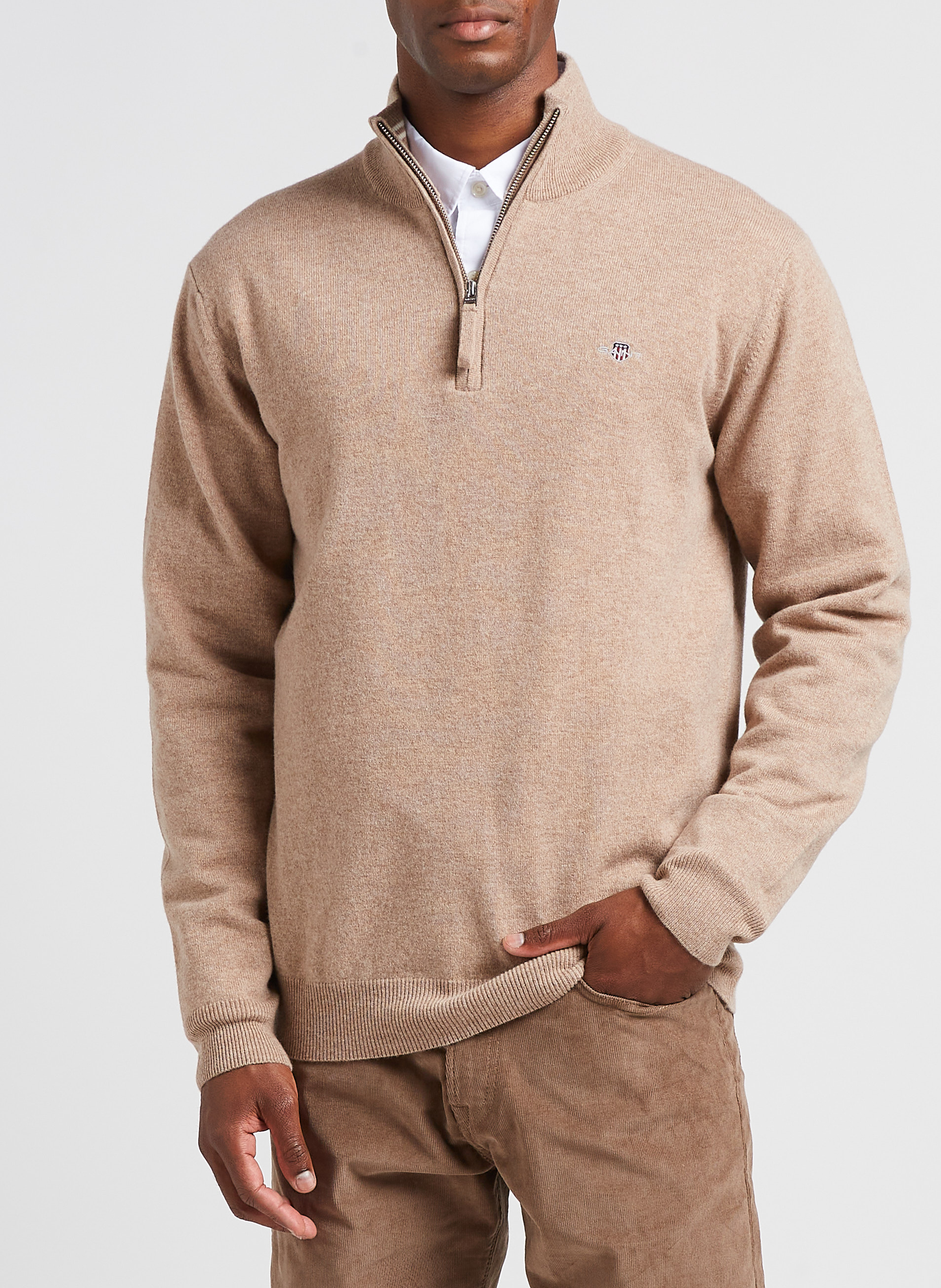 Pull droit col montant zippé en laine GANT Beige