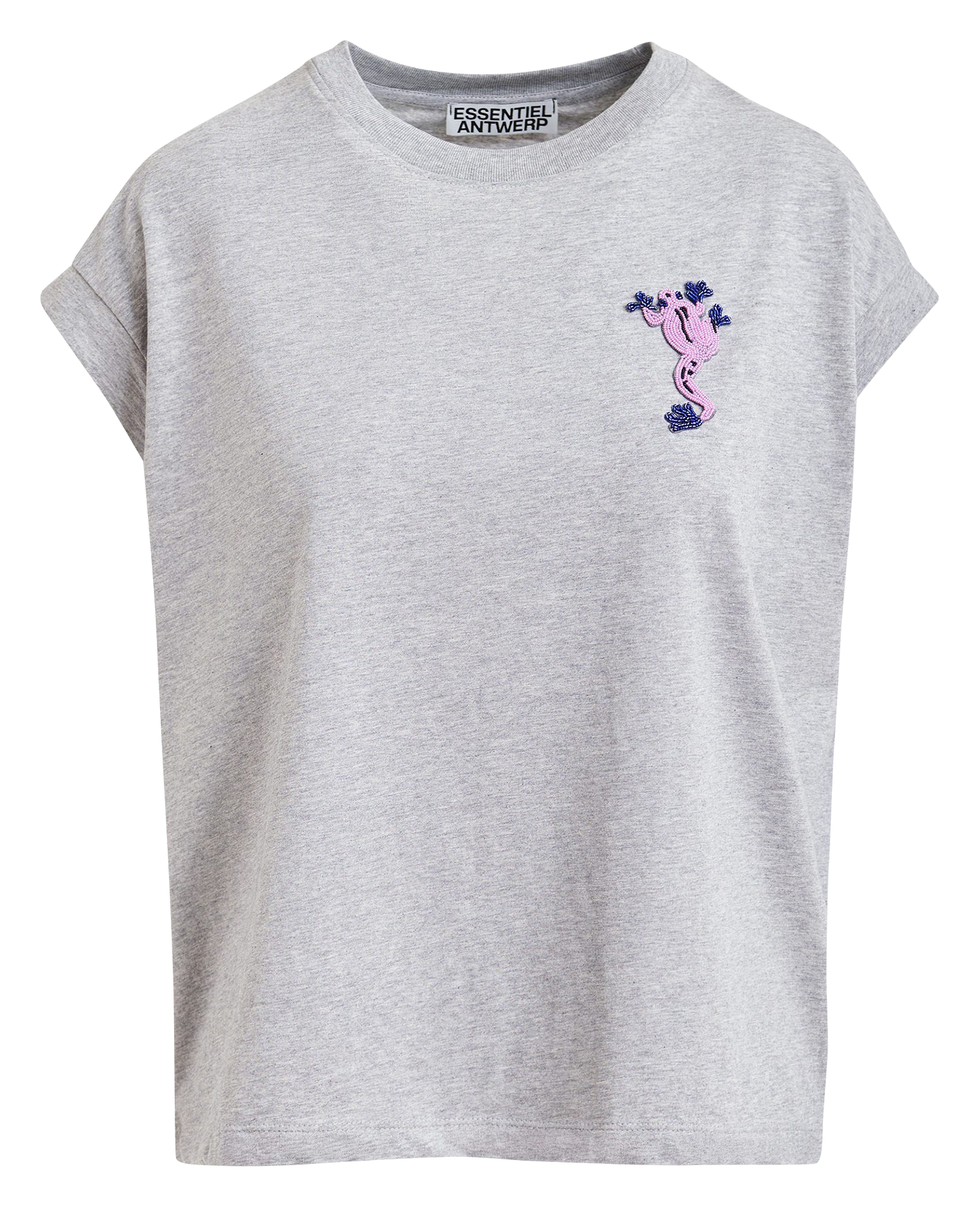 T-Shirt mit Perlen-Frosch ESSENTIEL ANTWERP Grau