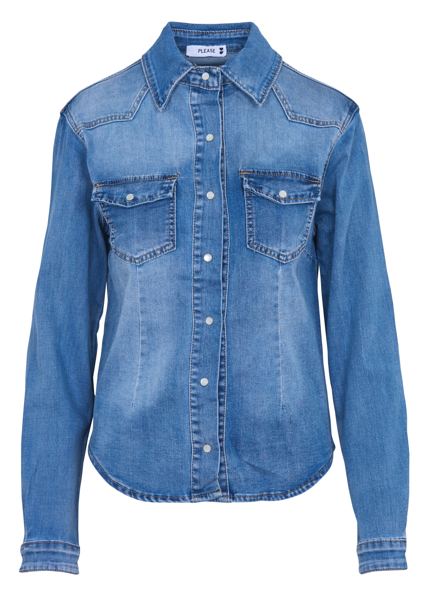 Chemise droite en jean boutonnée PLEASE Bleu