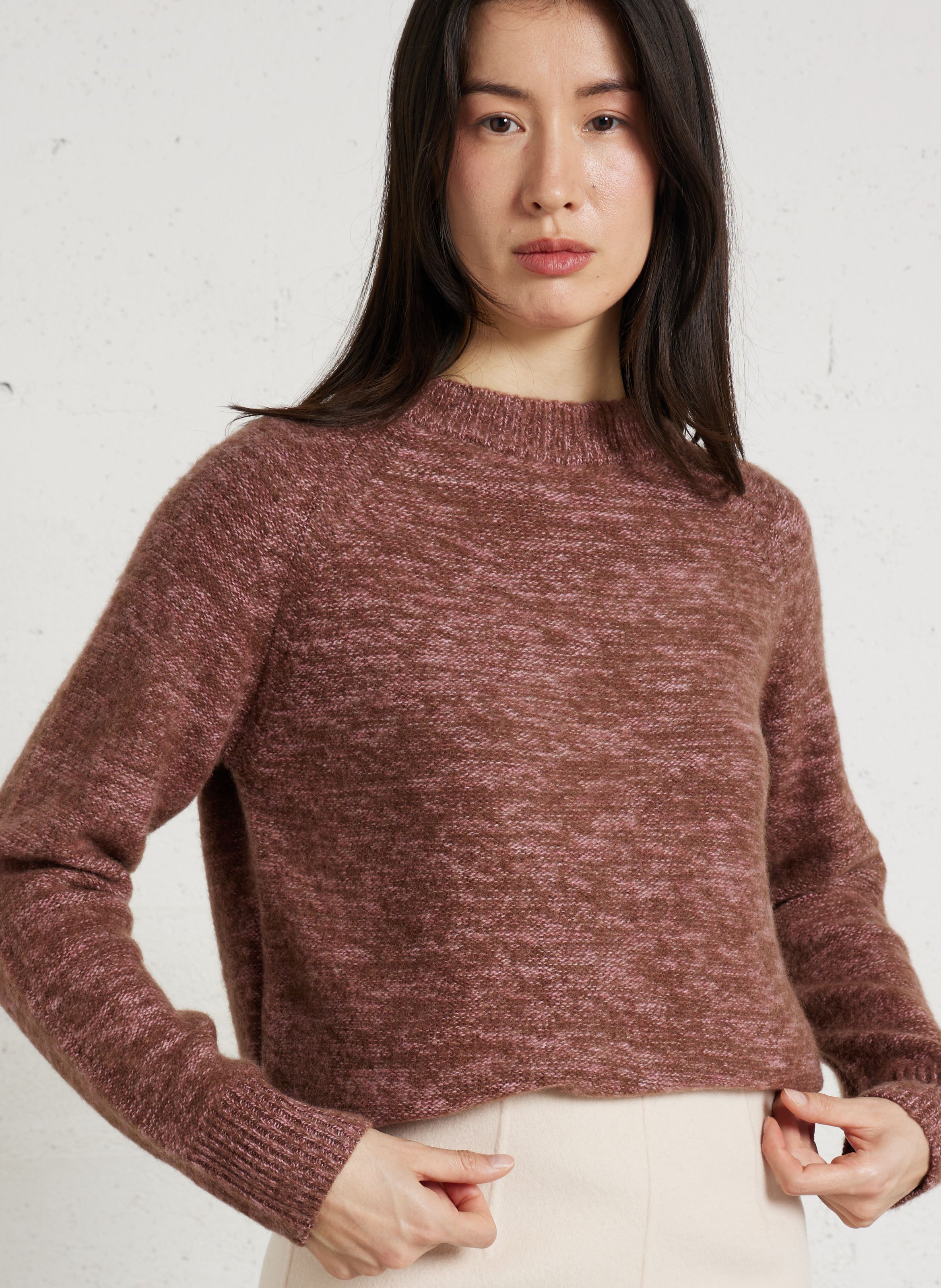 Pull droit col rond chiné en cachemire MAISON 123