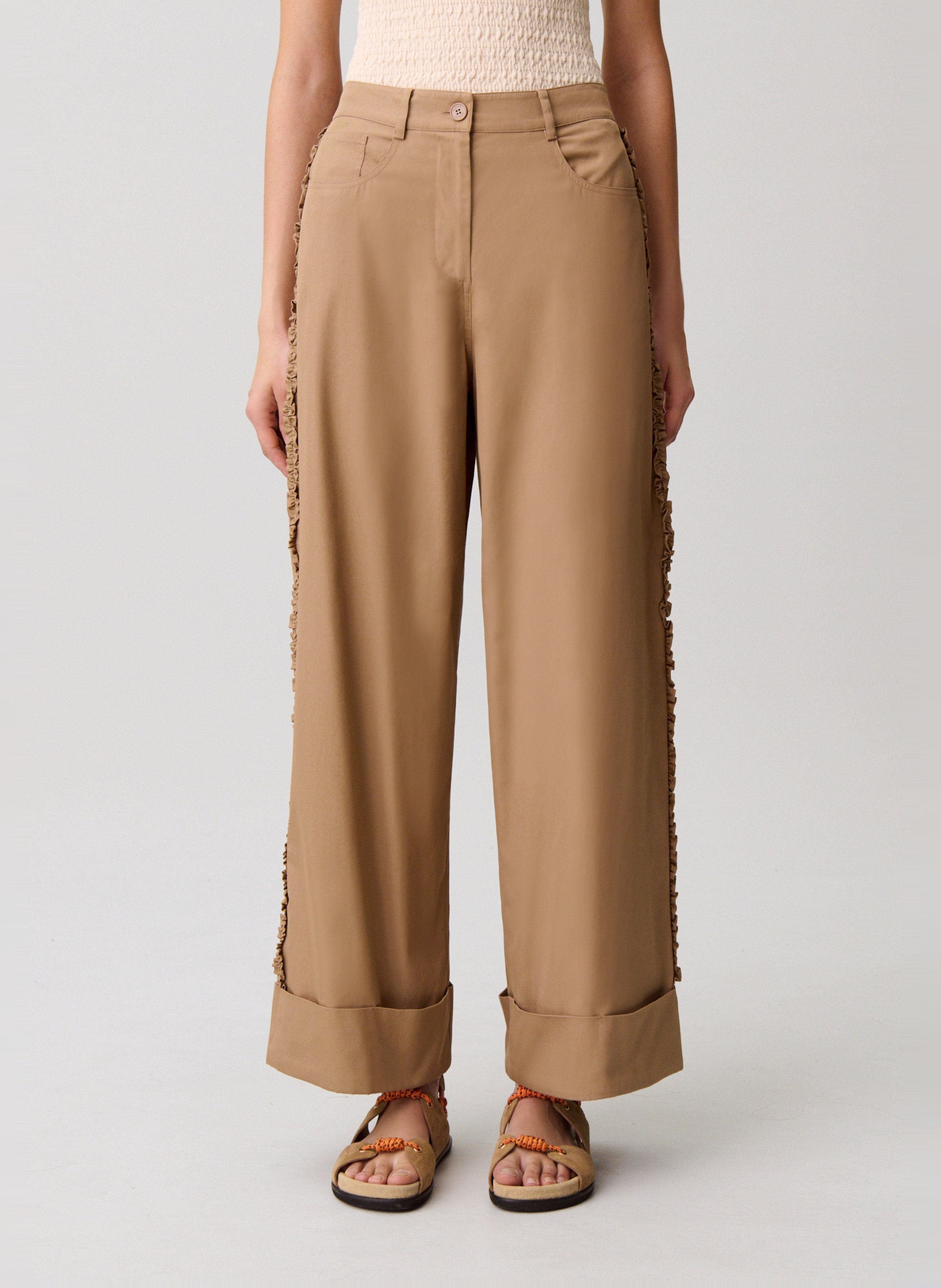 Pantalon large en coton mélangé CLAUDIE PIERLOT Beige
