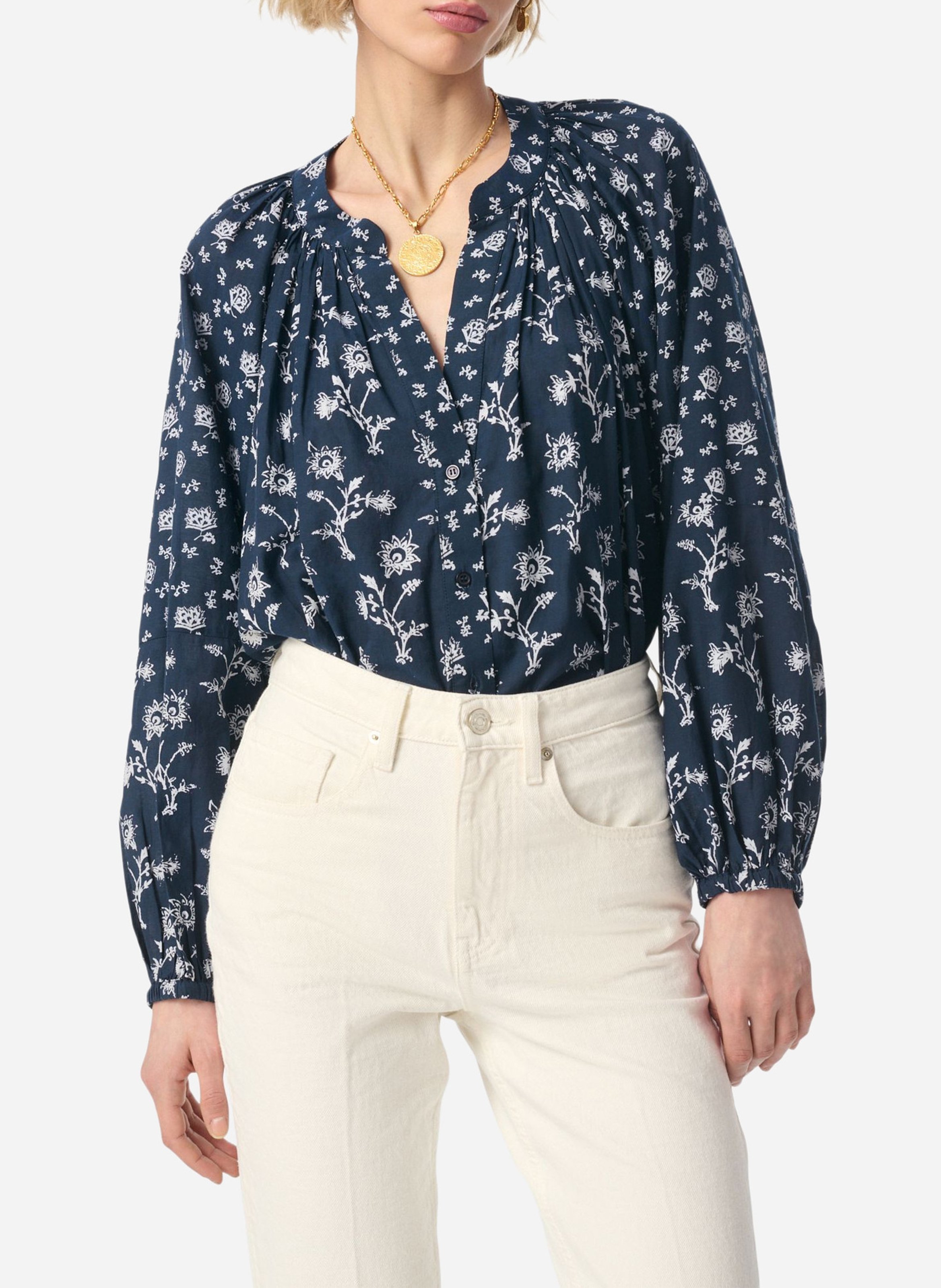 Flowy loose blouse with print VANESSA BRUNO Black
