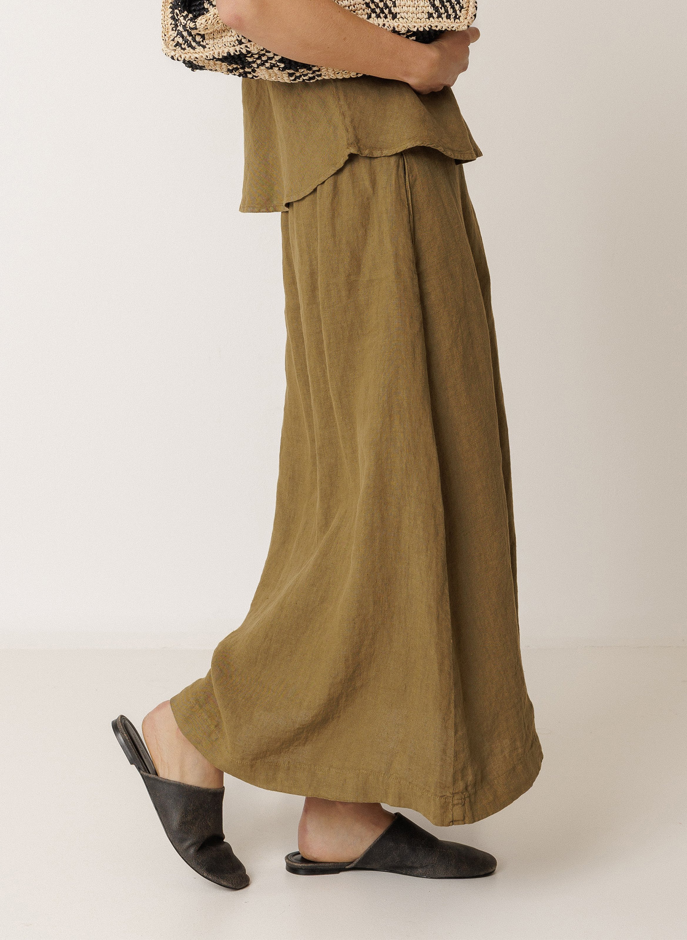 Weit geschnittener hoher Leinenrock INDI & COLD Khaki