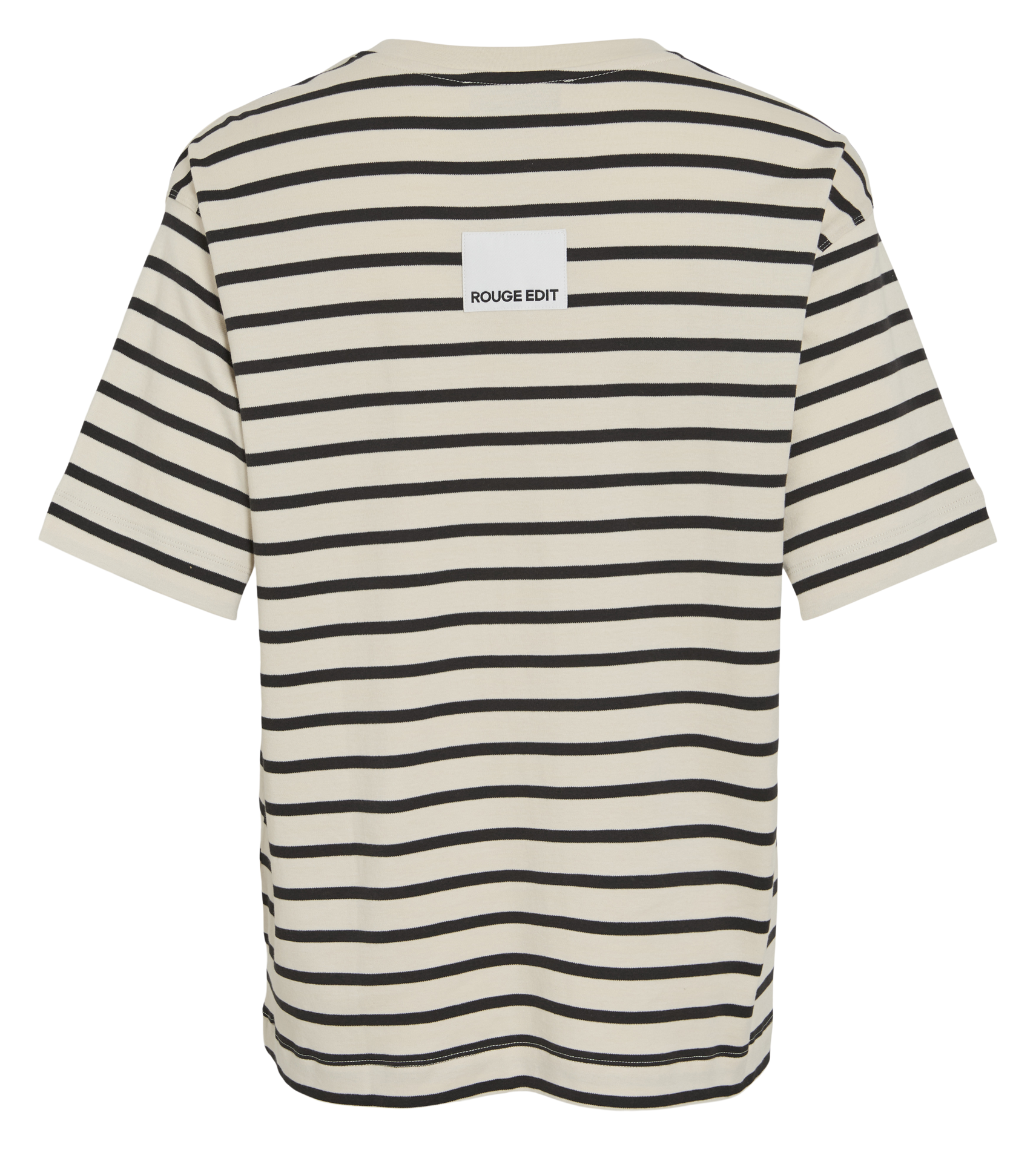Straight round neck striped organic cotton T-shirt ROUGE EDIT Beige