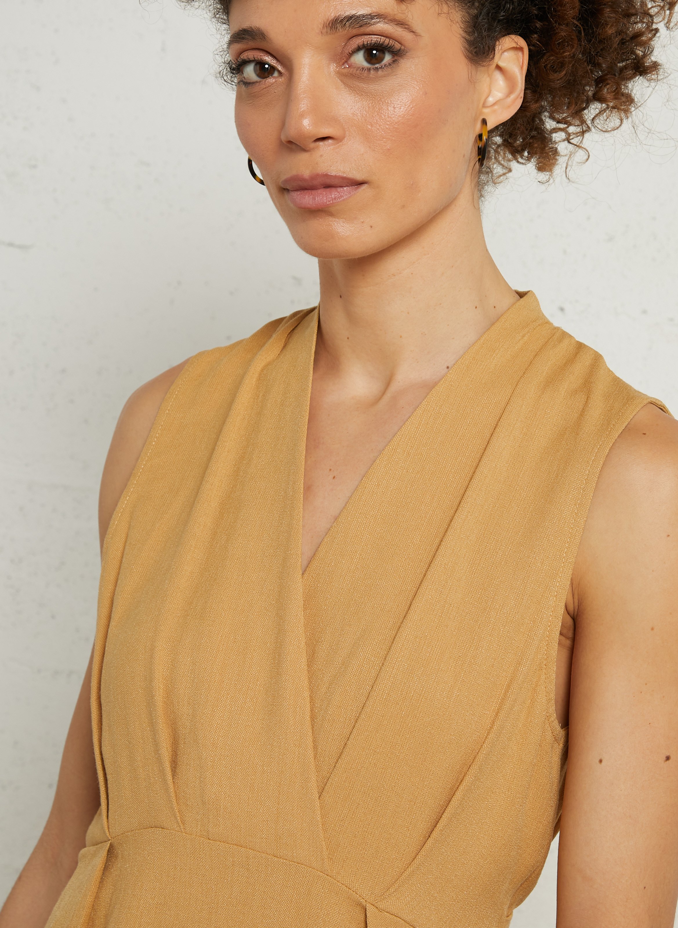 Midi-jurk met ceintuur en effen kraag SEE U SOON Geel